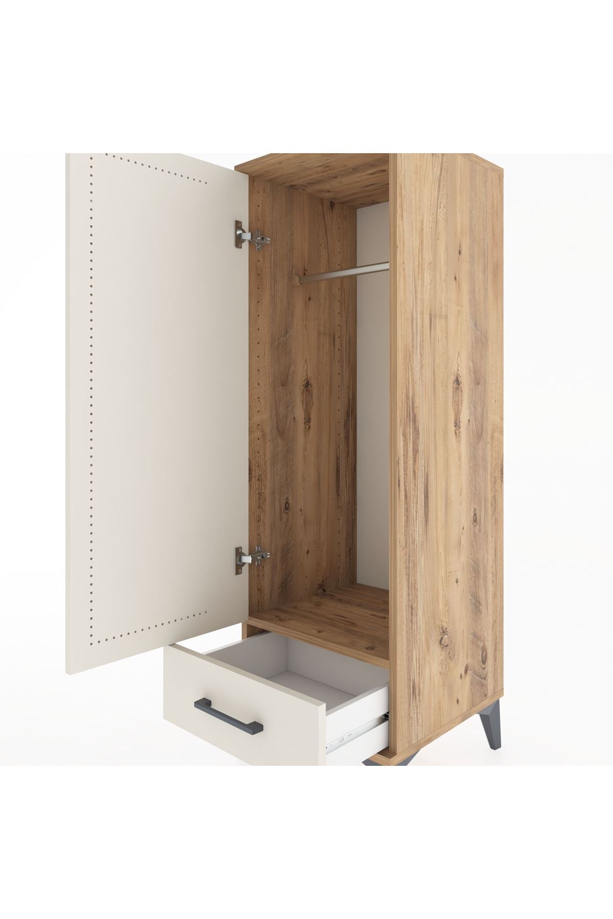 Hyperion Dolap Tek Raflı Tek Çekmeceli Tek Askılı 44x44x134 Çam-Aytaşı