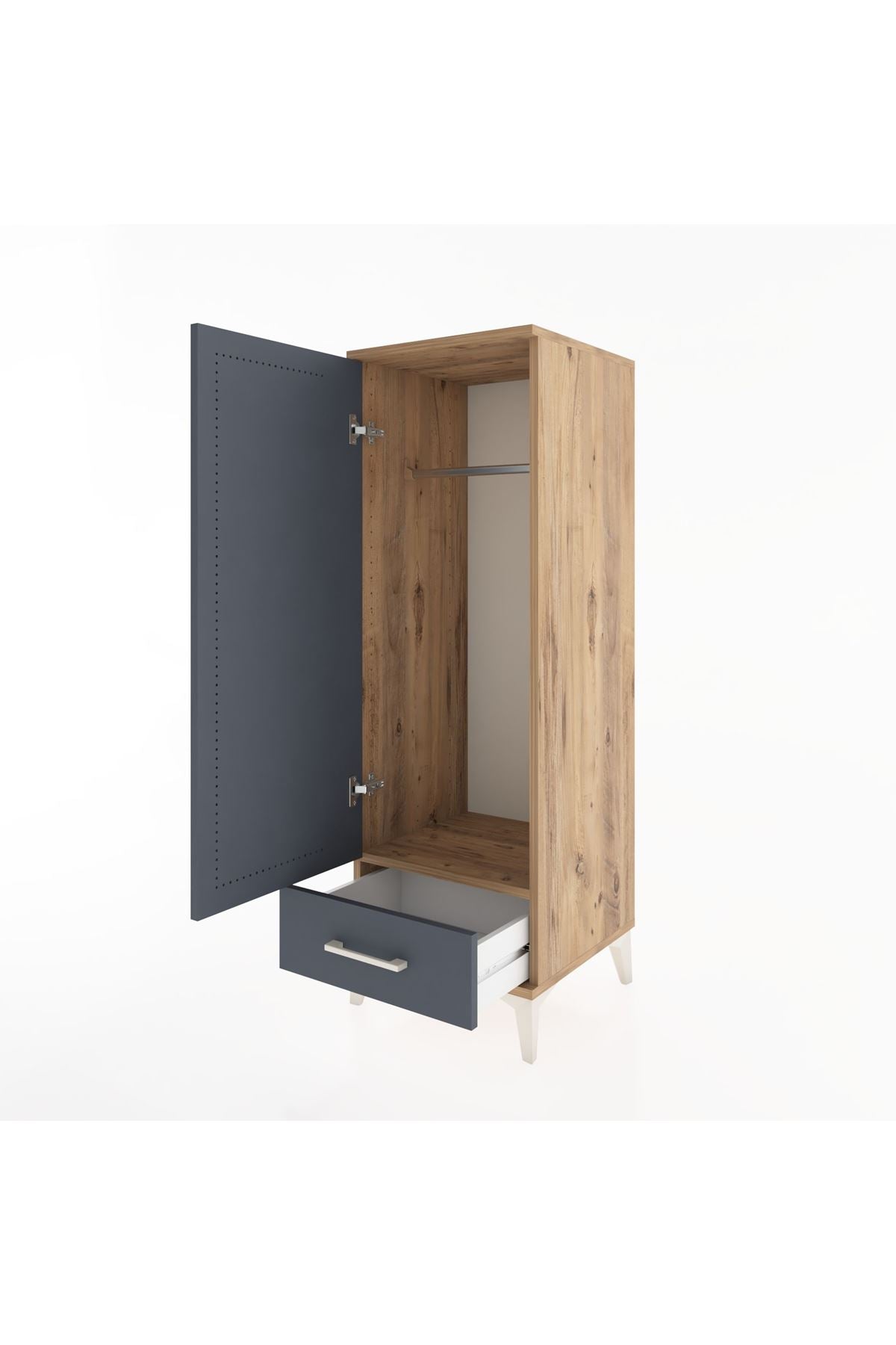 Hyperion Dolap Tek Raflı Tek Çekmeceli Tek Askılı 44x44x134 Çam-Antrasit