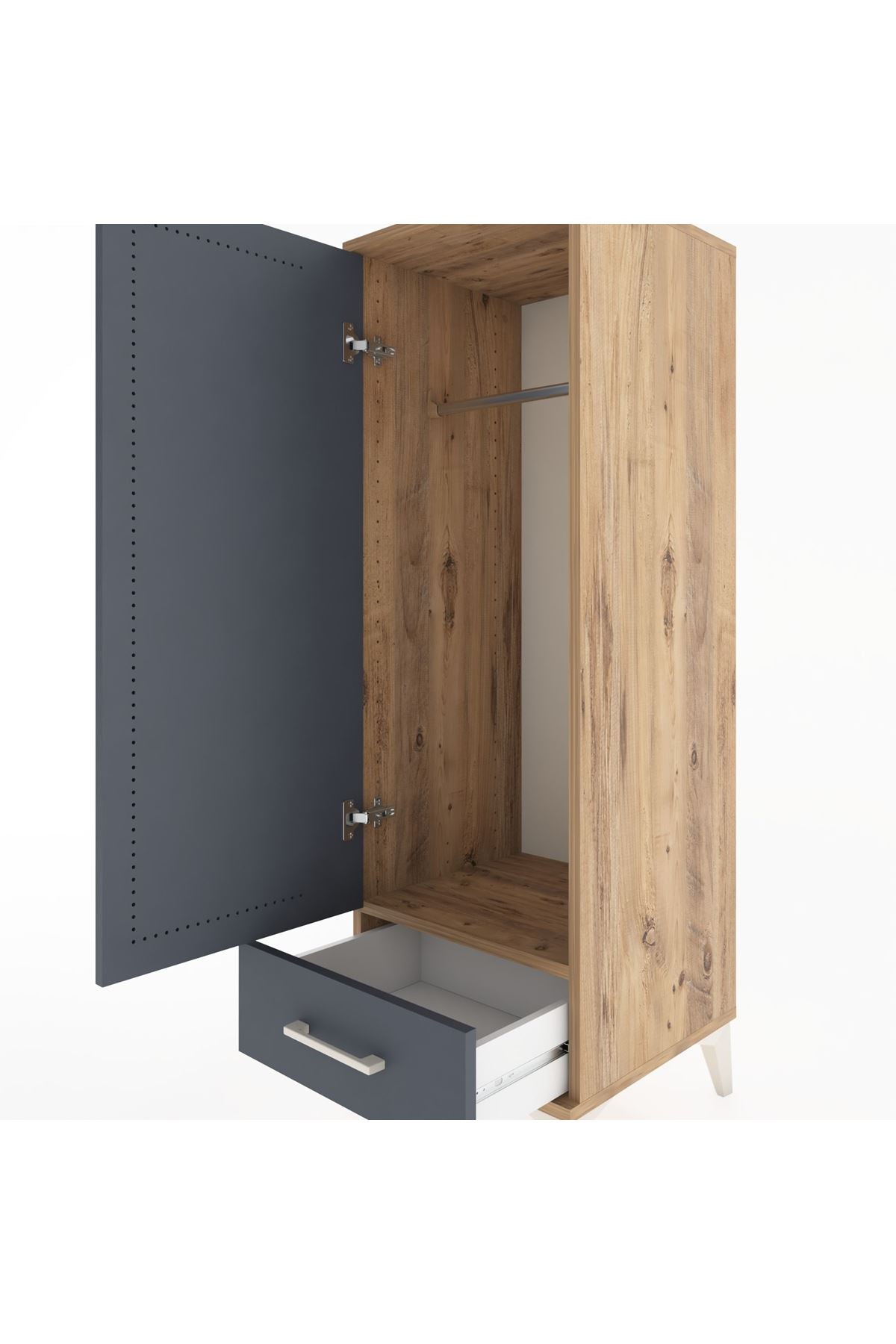 Hyperion Dolap Tek Raflı Tek Çekmeceli Tek Askılı 44x44x134 Çam-Antrasit