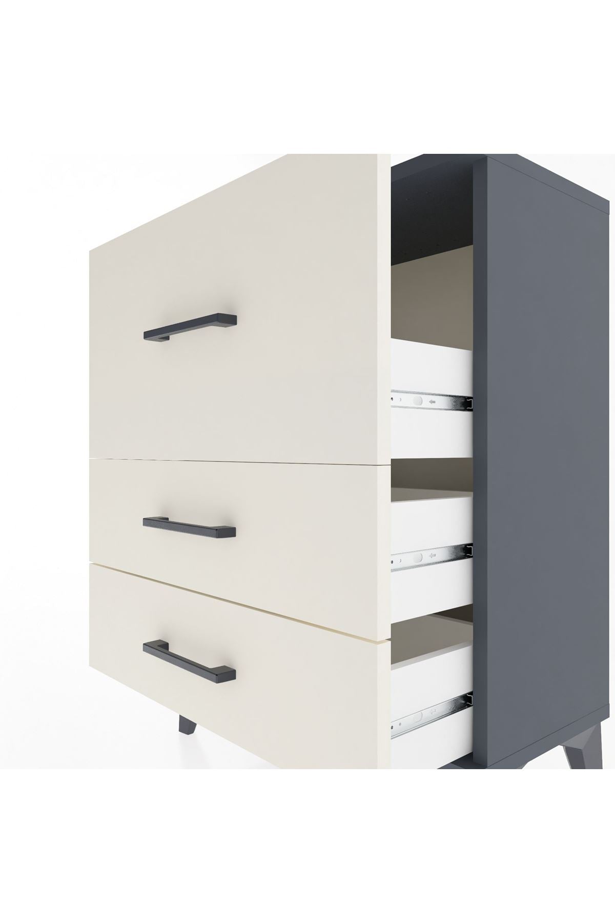 Arges Komodin Tek Raflı 2 Çekmeceli 60x30x80 Antrasit-Aytaşı