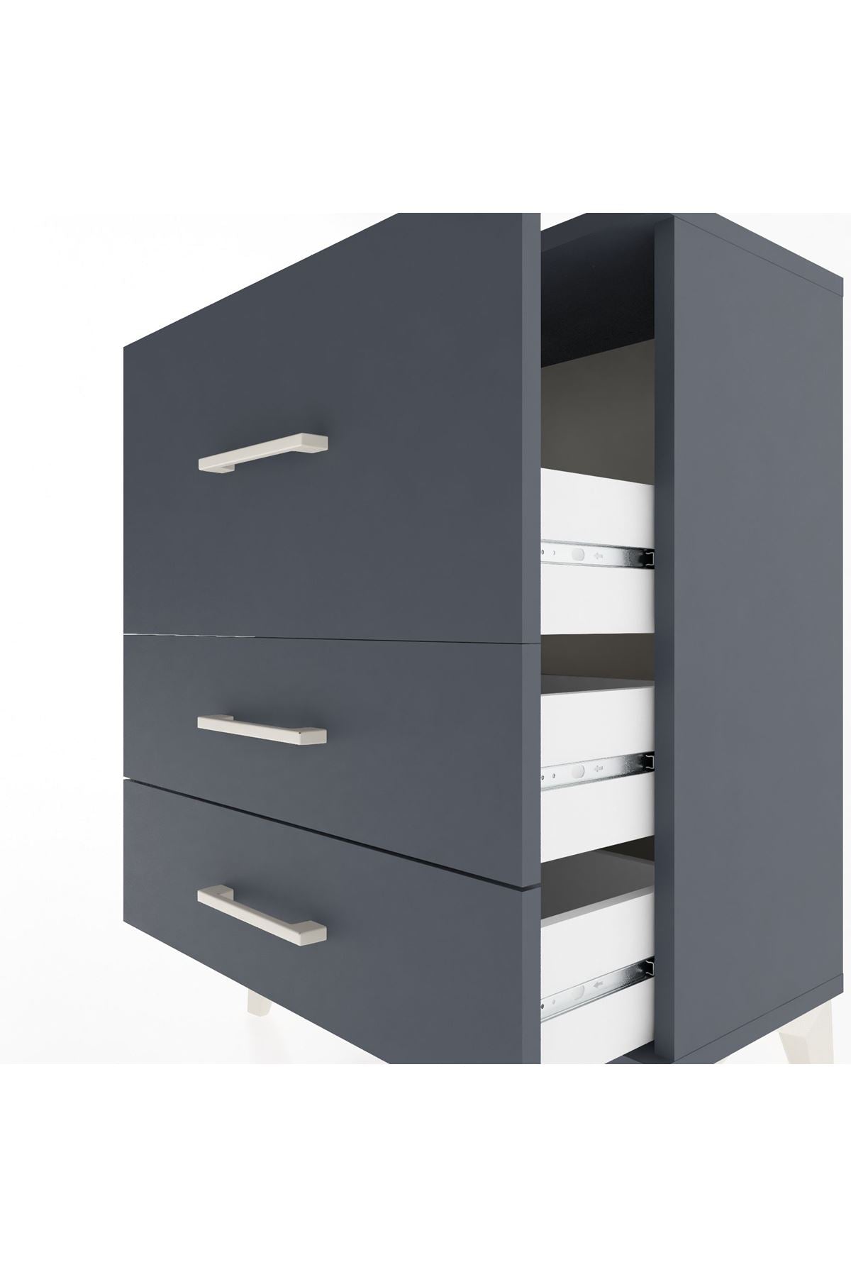 Arges Komodin Tek Raflı 2 Çekmeceli 60x30x80 Antrasit-Antrasit