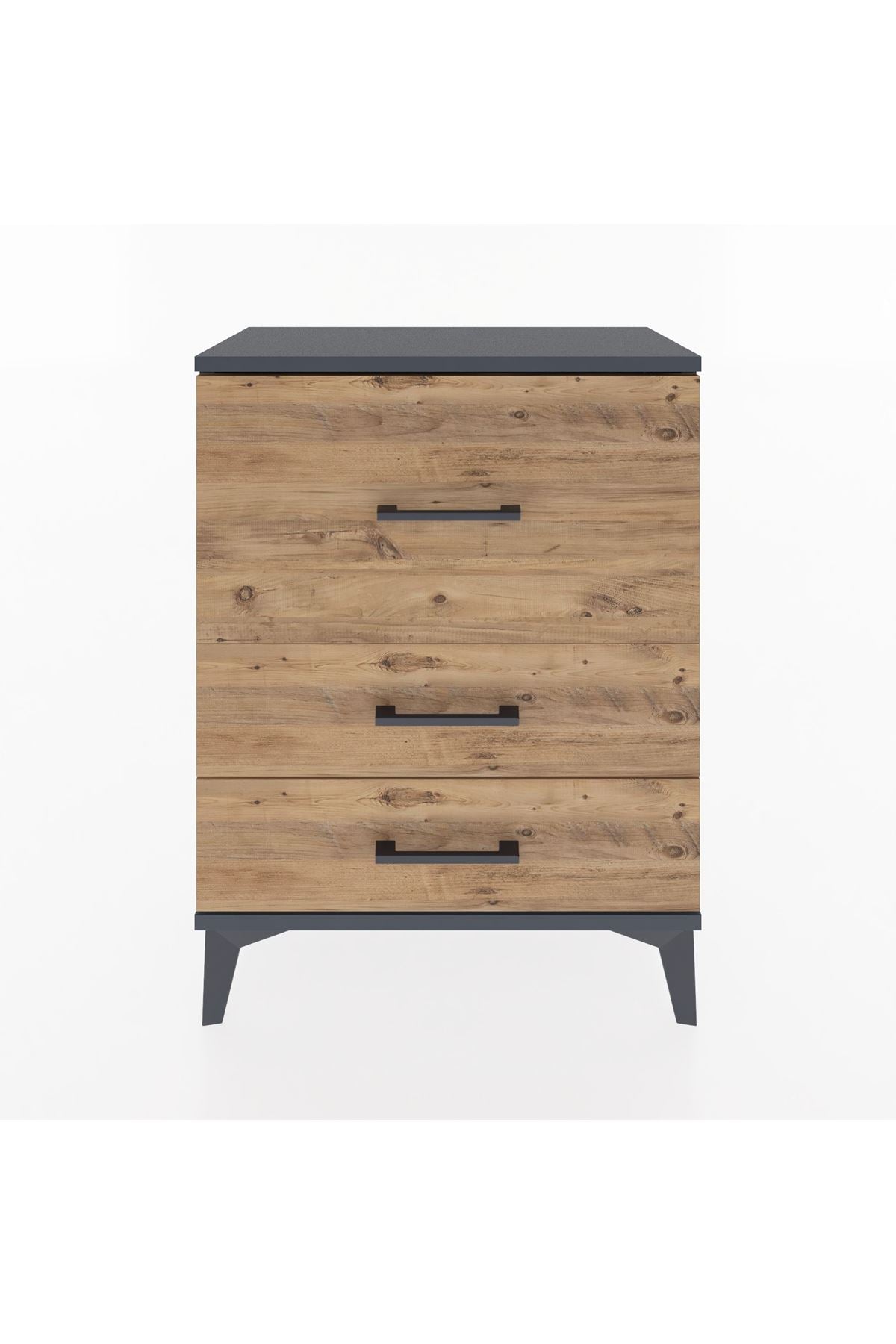 Arges Komodin Tek Raflı 2 Çekmeceli 60x30x80 Antrasit-Çam