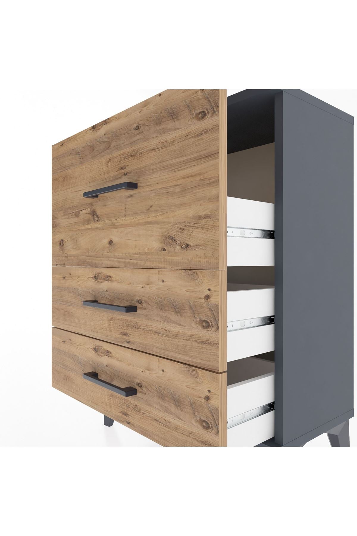 Arges Komodin Tek Raflı 2 Çekmeceli 60x30x80 Antrasit-Çam