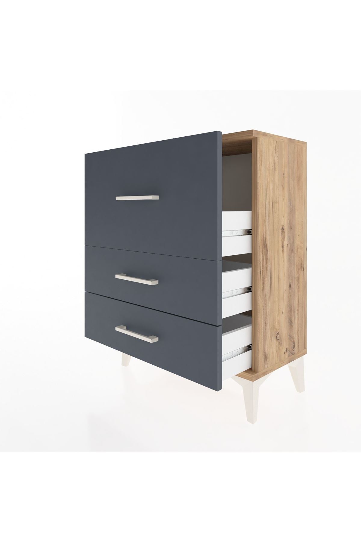 Arges Komodin Tek Raflı 2 Çekmeceli 60x30x80 Çam-Antrasit