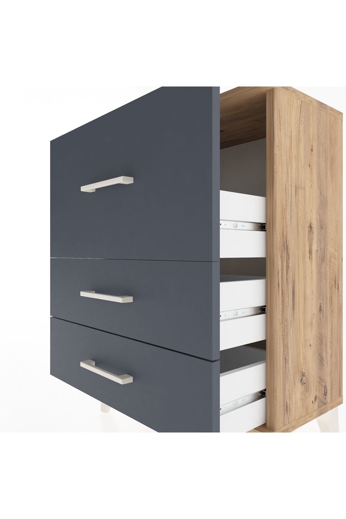 Arges Komodin Tek Raflı 2 Çekmeceli 60x30x80 Çam-Antrasit