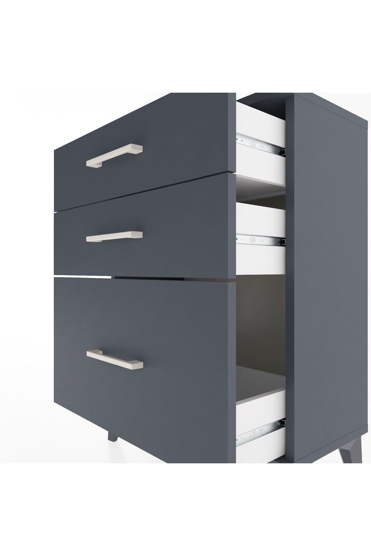 Arges Komodin 3 Çekmeceli 60x30x80 Antrasit-Antrasit