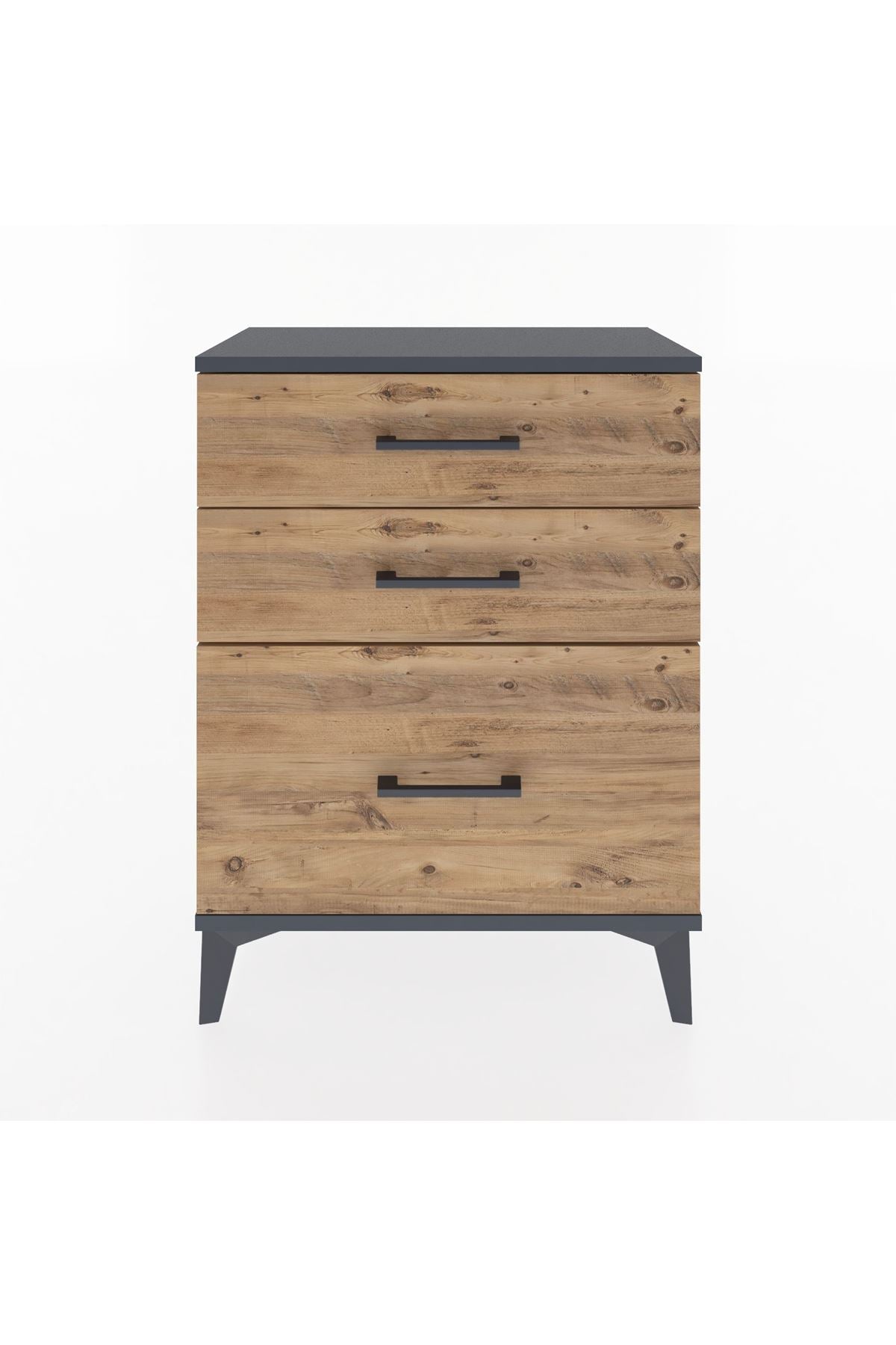 Arges Komodin 3 Çekmeceli 60x30x80 Antrasit-Çam