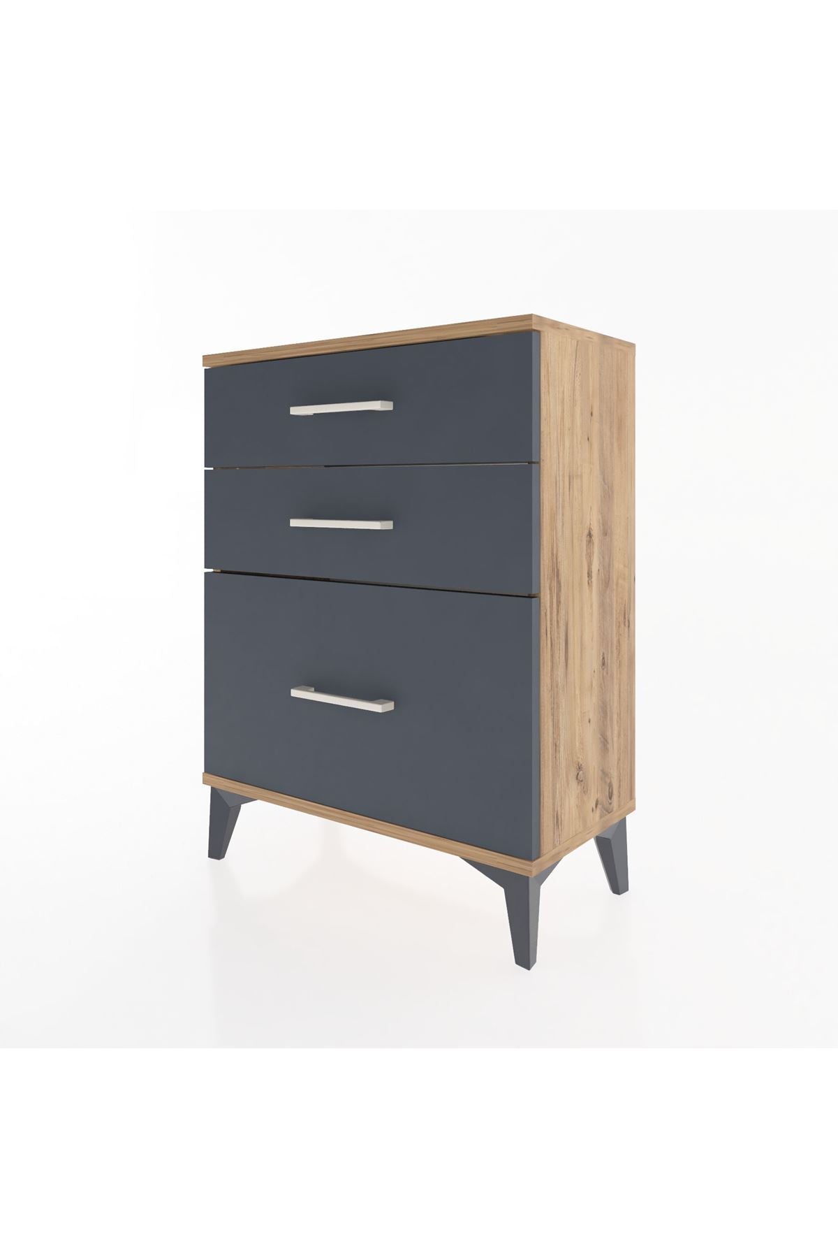 Arges Komodin 3 Çekmeceli 60x30x80 Çam-Antrasit