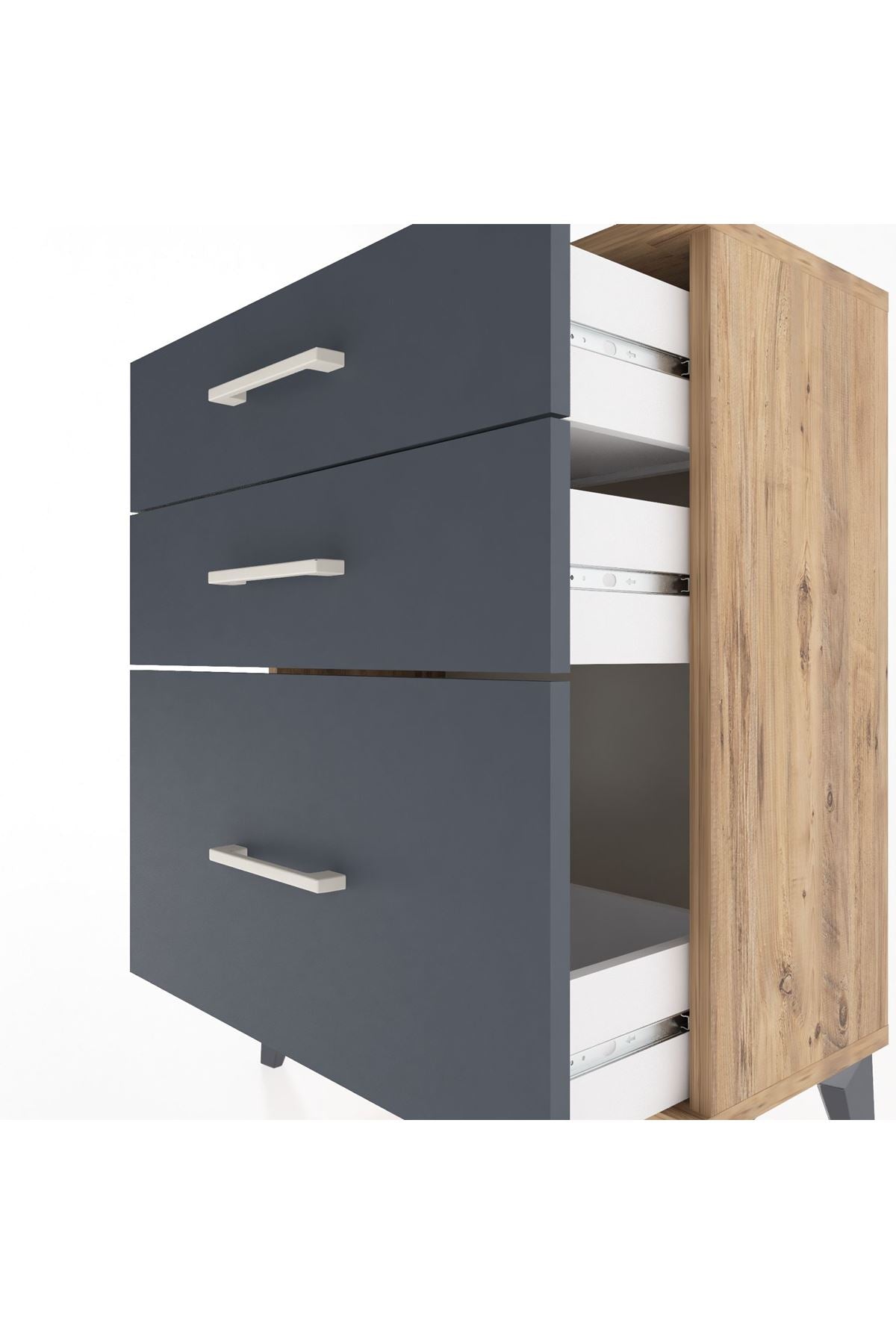Arges Komodin 3 Çekmeceli 60x30x80 Çam-Antrasit