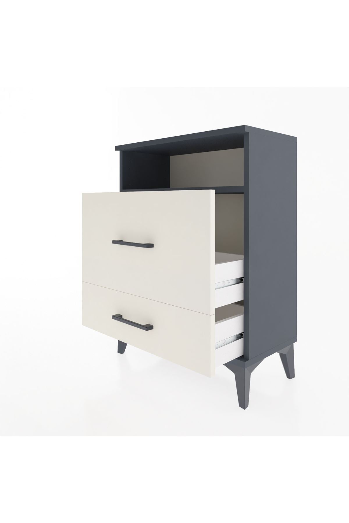 Arges Komodin Tek Raflı 2 Çekmeceli 60x30x80 Antrasit-Aytaşı