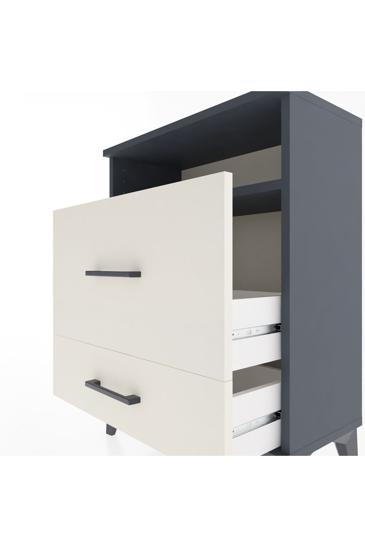 Arges Komodin Tek Raflı 2 Çekmeceli 60x30x80 Antrasit-Aytaşı