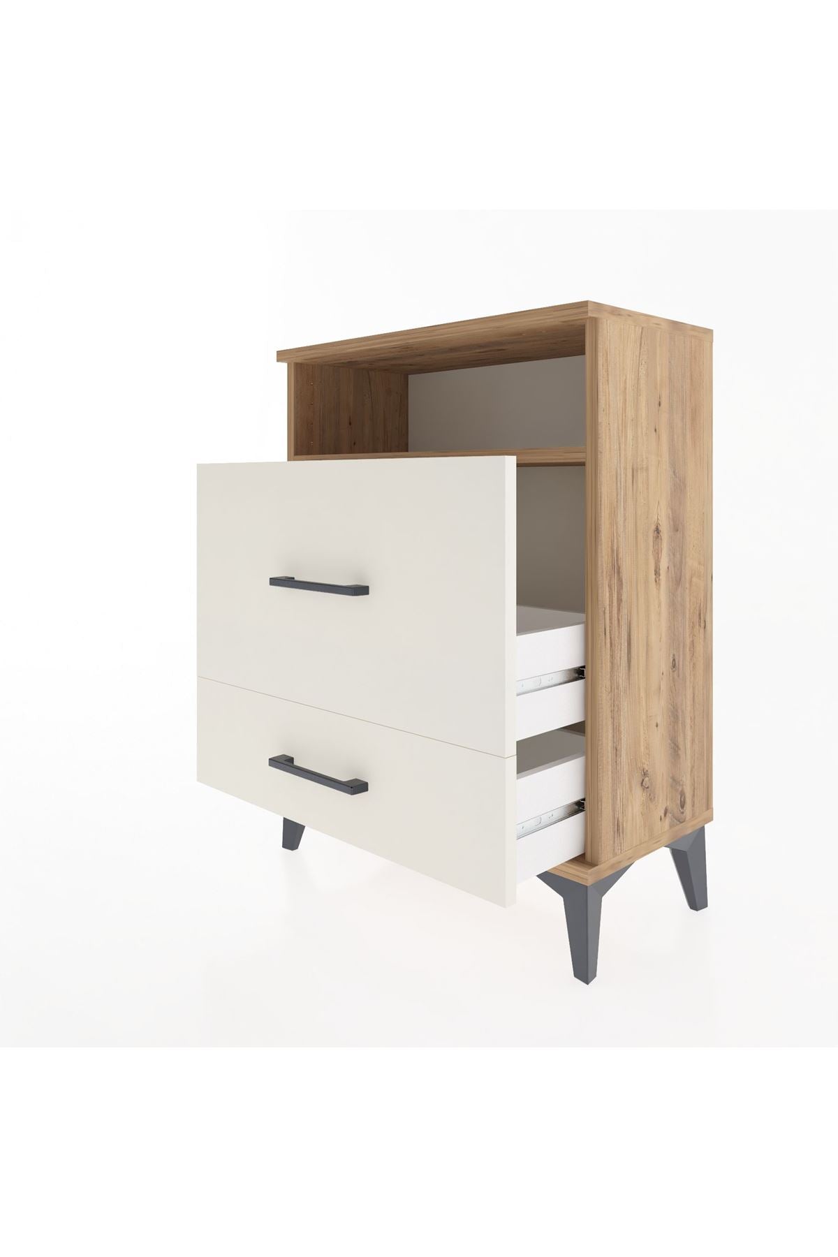 Arges Komodin Tek Raflı 2 Çekmeceli 60x30x80 Çam-Aytaşı