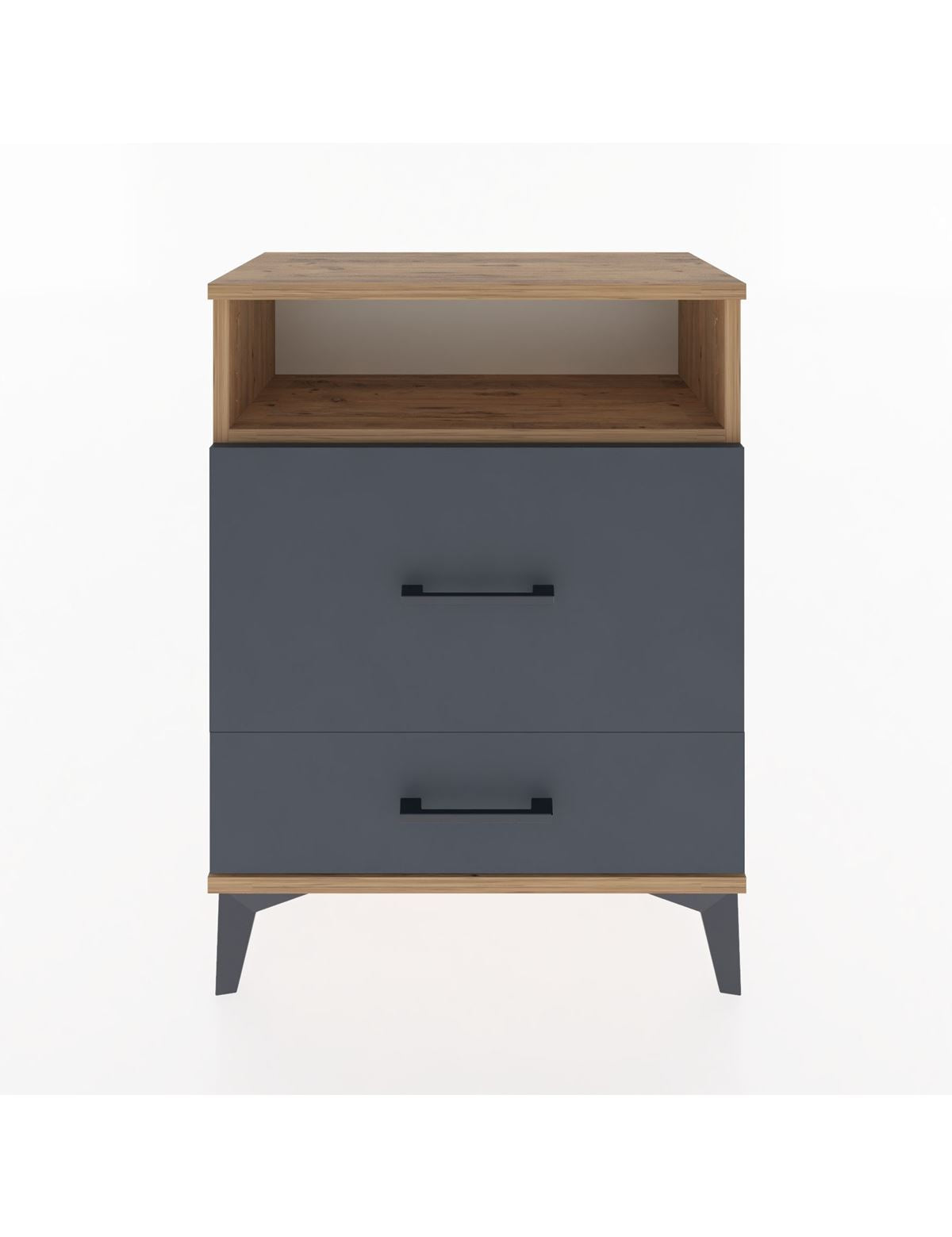 Arges Komodin Tek Raflı 2 Çekmeceli 60x30x80 Çam-Antrasit