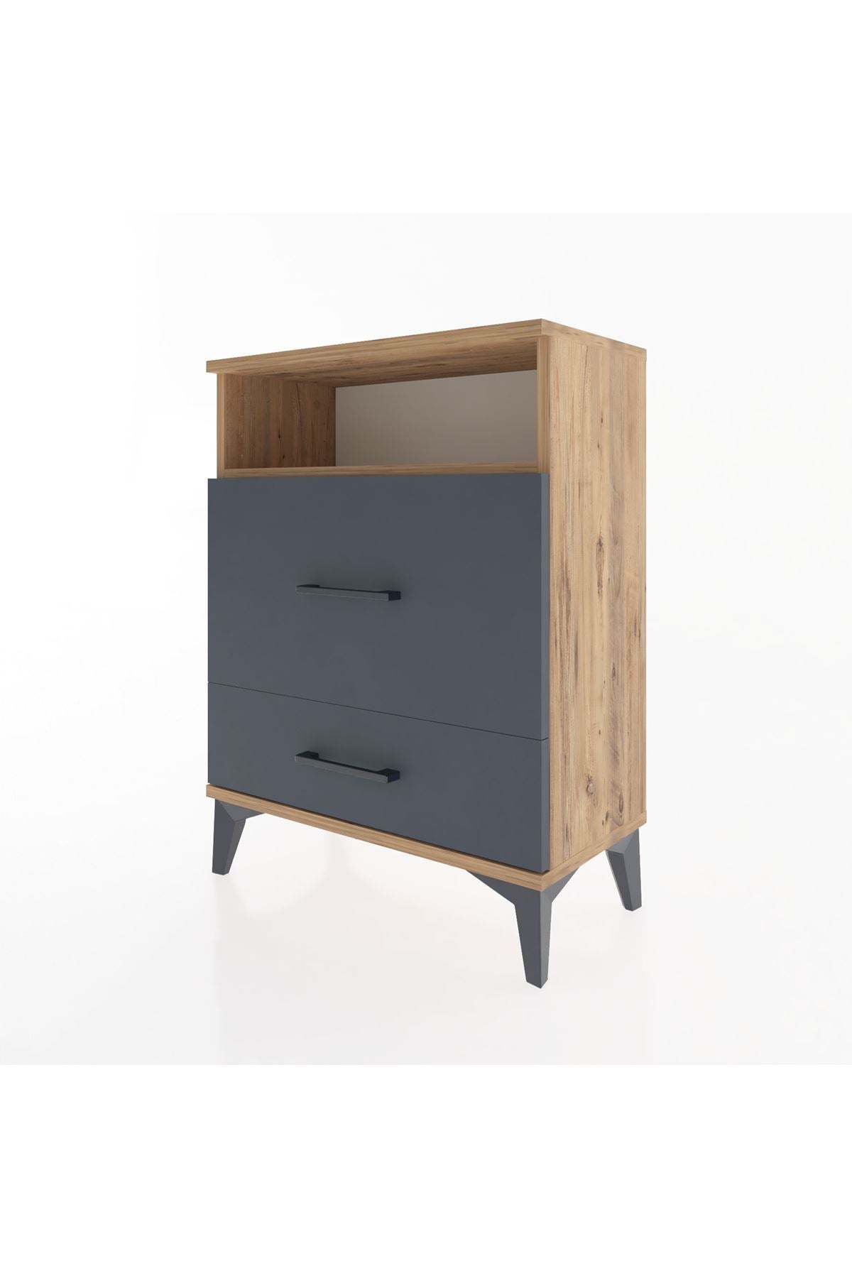 Arges Komodin Tek Raflı 2 Çekmeceli 60x30x80 Çam-Antrasit