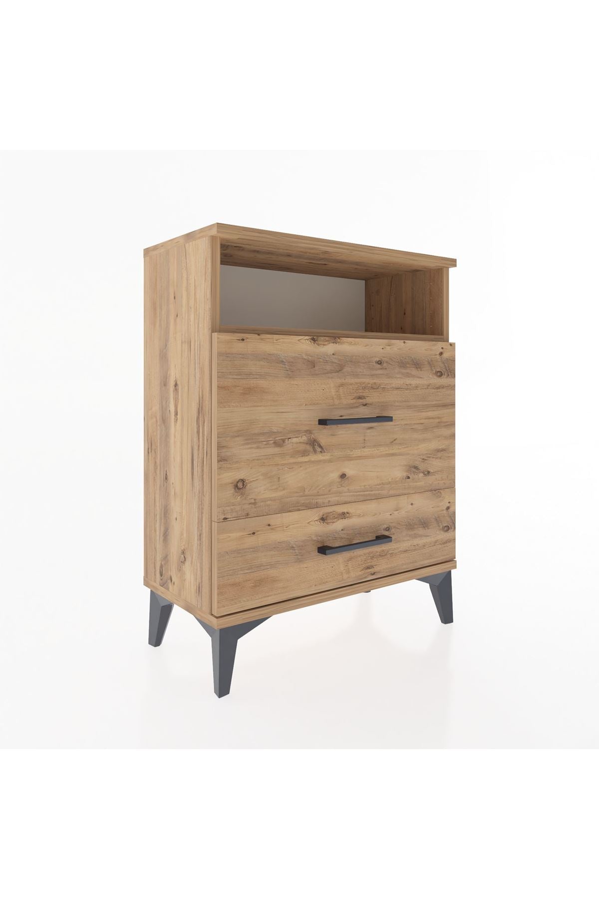 Arges Komodin Tek Raflı 2 Çekmeceli 60x30x80 Çam-Çam