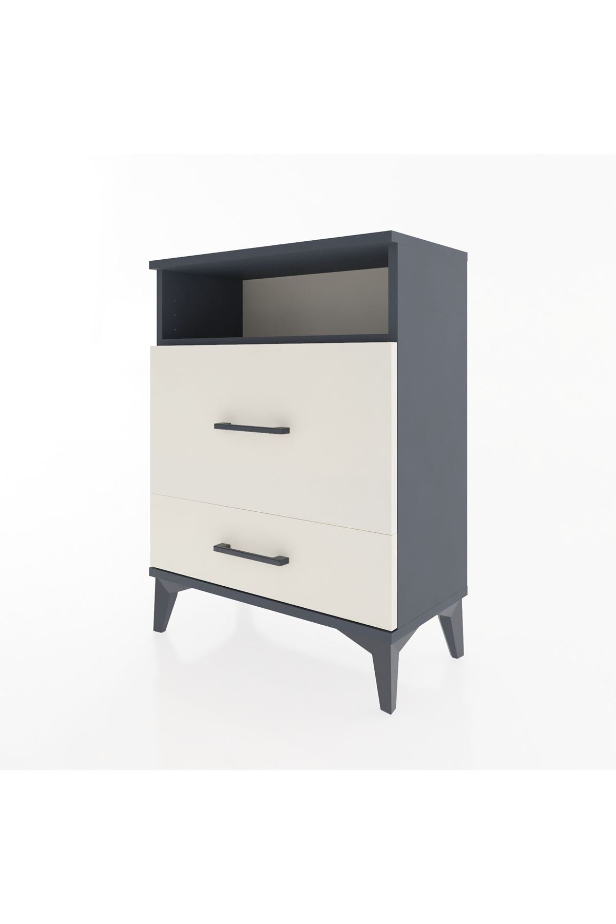 Arges Komodin Tek Raflı 2 Çekmeceli 60x30x80 Antrasit-Aytaşı