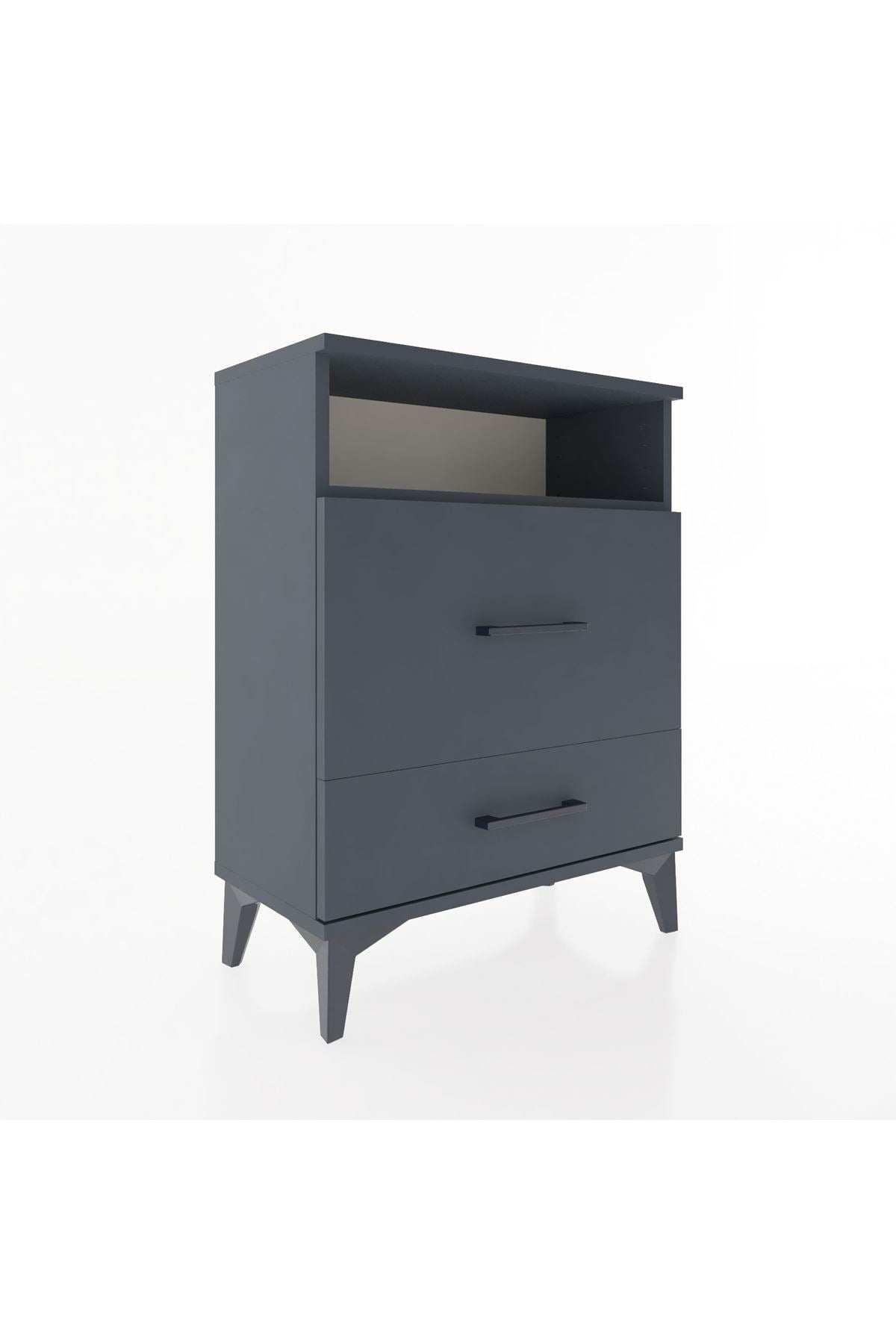 Arges Komodin Tek Raflı 2 Çekmeceli 60x30x80 Antrasit-Antrasit