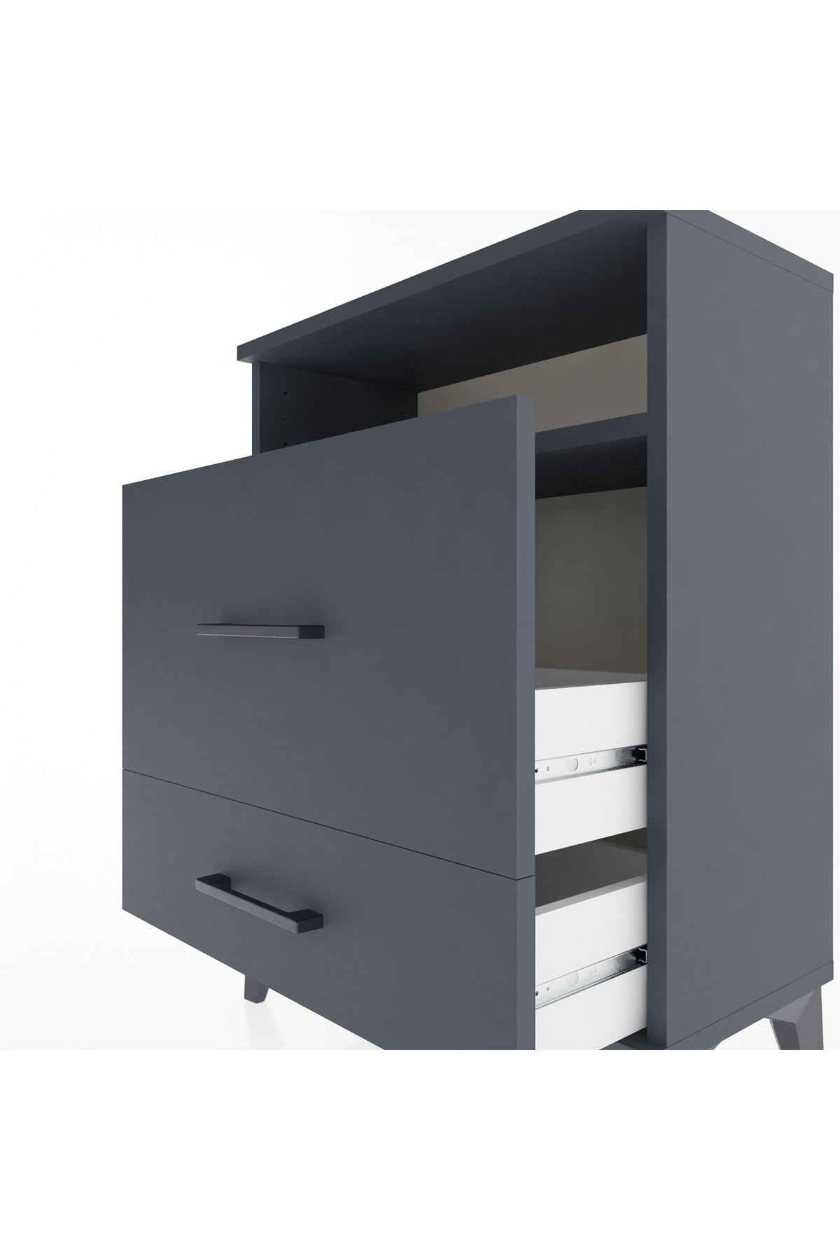 Arges Komodin Tek Raflı 2 Çekmeceli 60x30x80 Antrasit-Antrasit