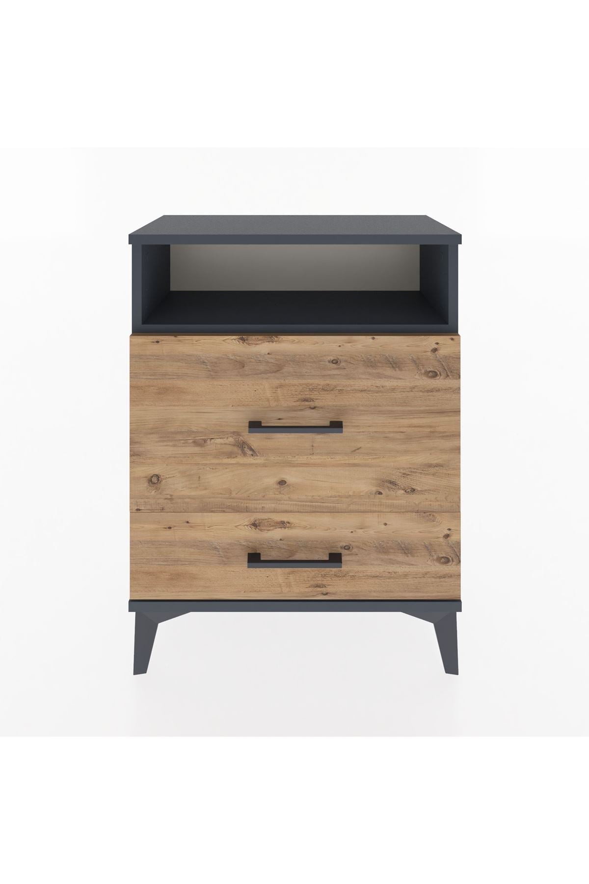 Arges Komodin Tek Raflı 2 Çekmeceli 60x30x80 Antrasit-Çam