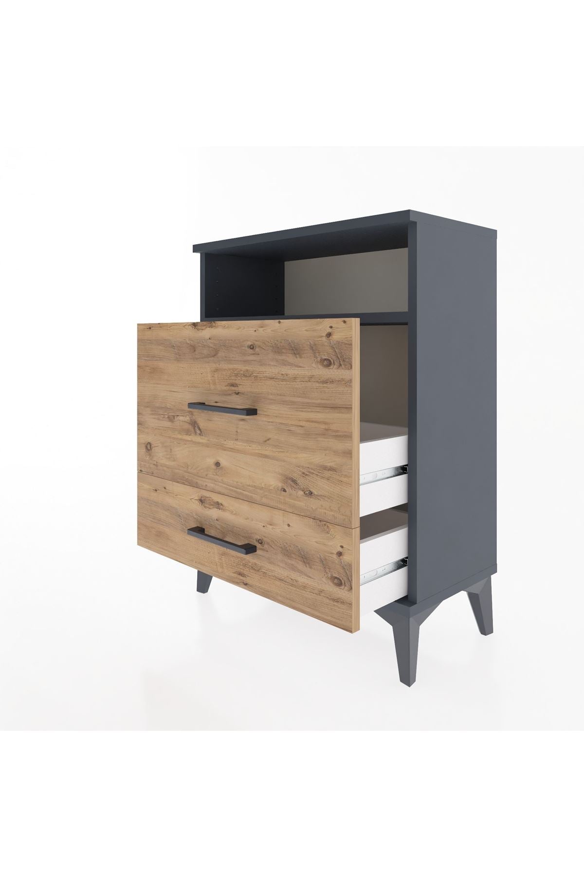 Arges Komodin Tek Raflı 2 Çekmeceli 60x30x80 Antrasit-Çam