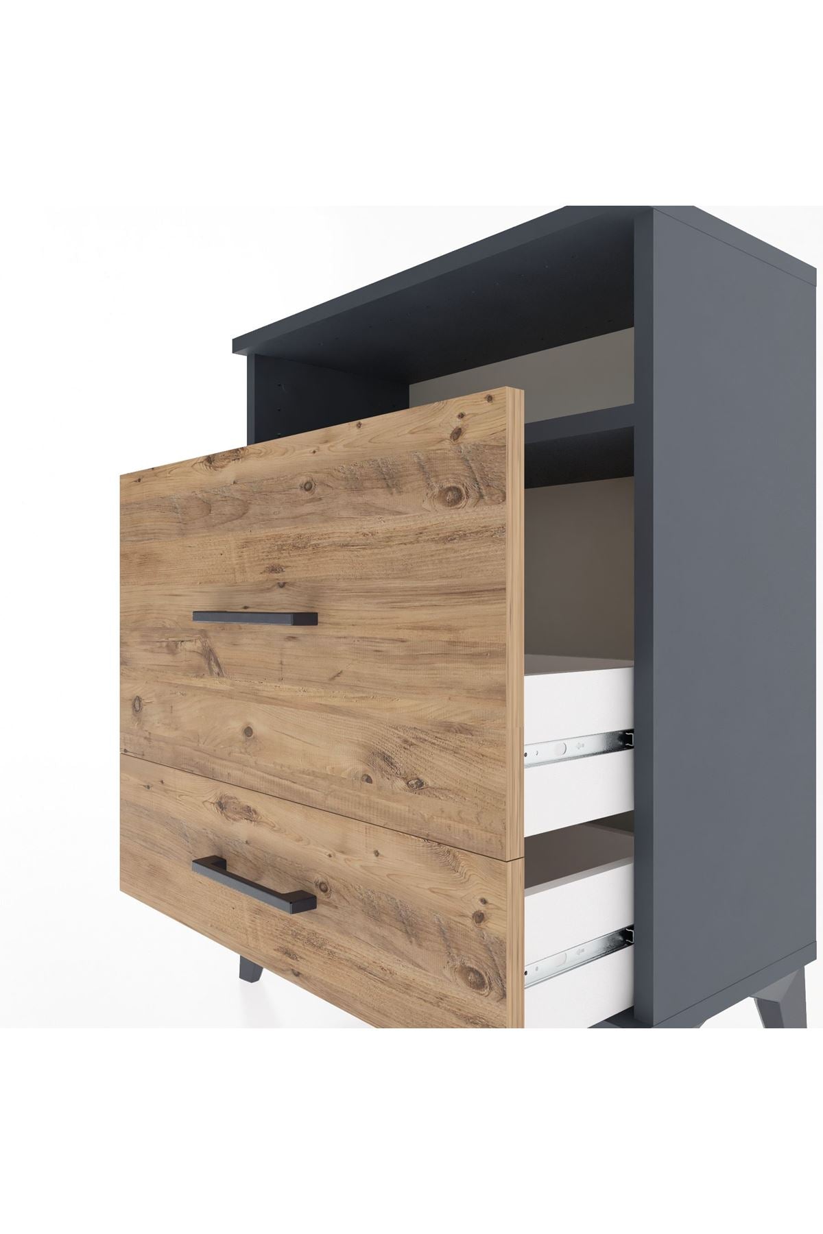 Arges Komodin Tek Raflı 2 Çekmeceli 60x30x80 Antrasit-Çam