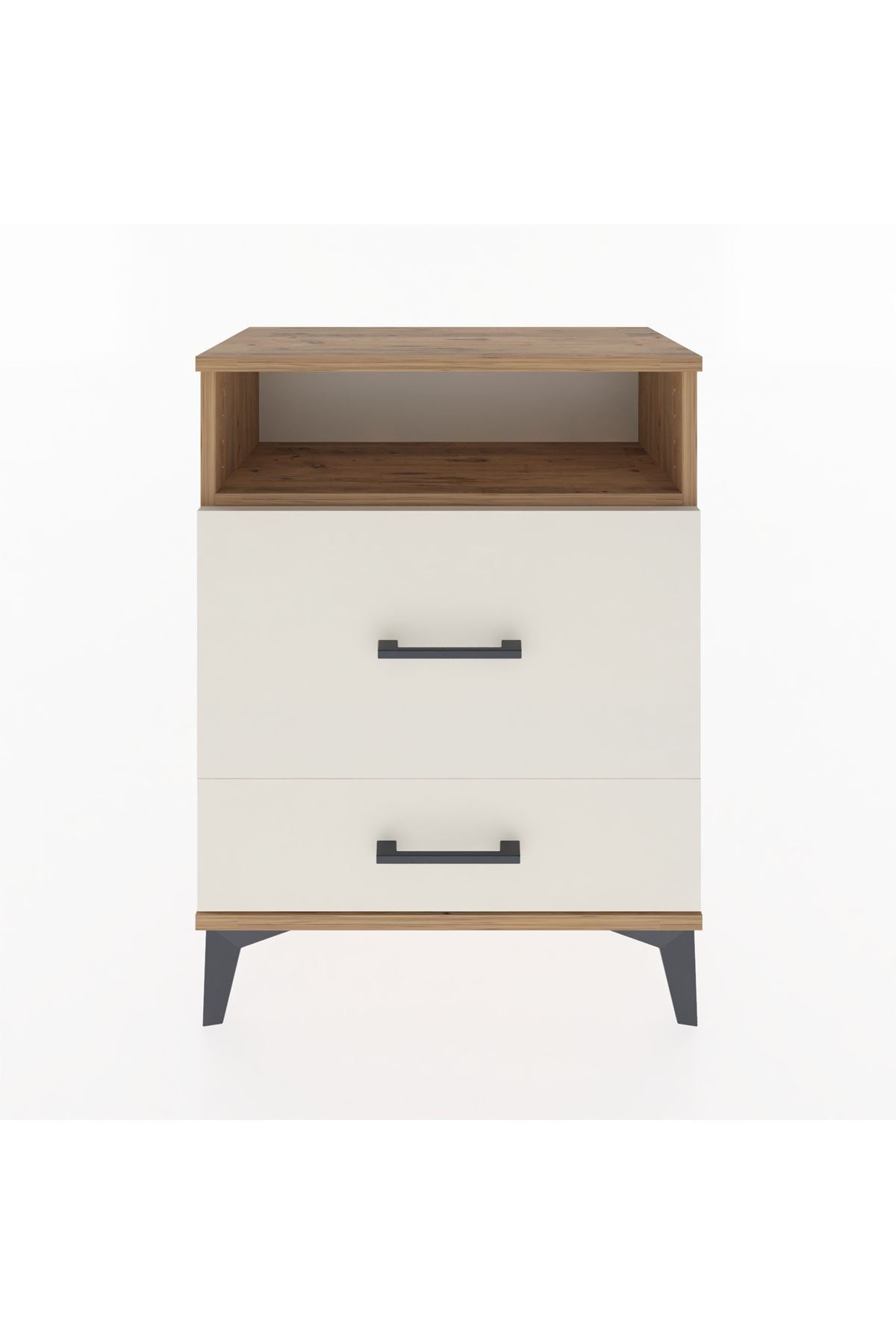 Arges Komodin Tek Raflı 2 Çekmeceli 60x30x80 Çam-Aytaşı