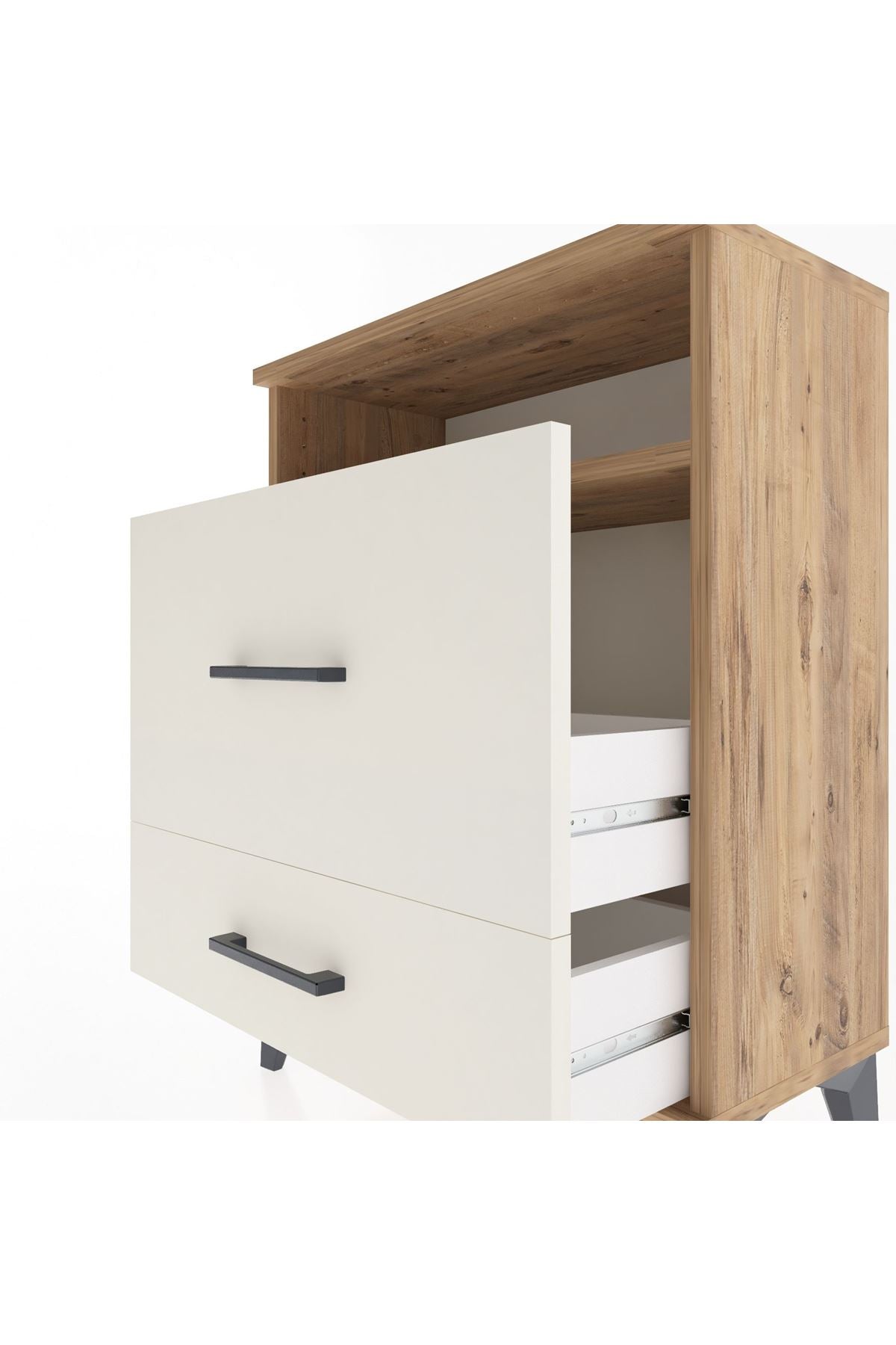 Arges Komodin Tek Raflı 2 Çekmeceli 60x30x80 Çam-Aytaşı