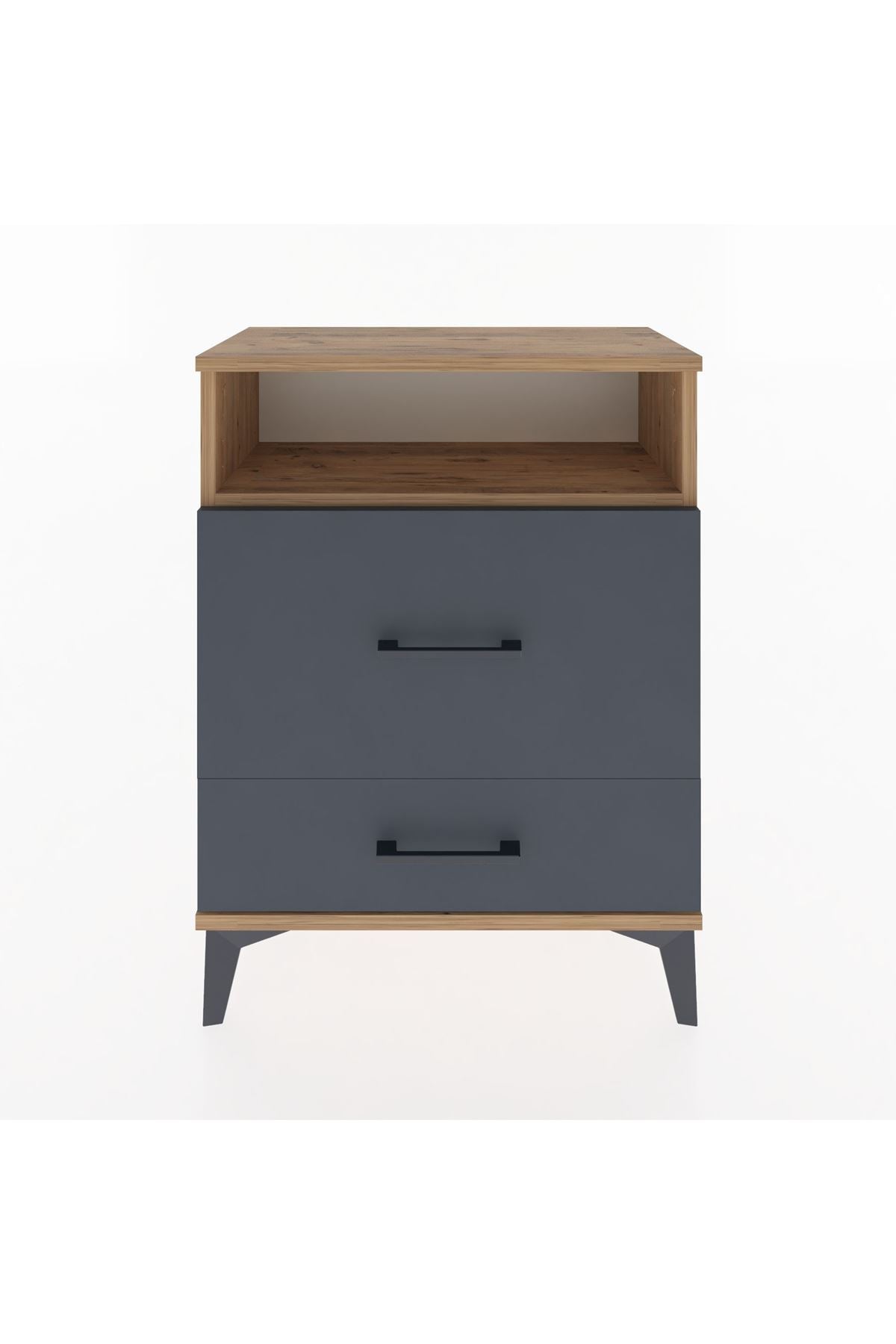 Arges Komodin Tek Raflı 2 Çekmeceli 60x30x80 Çam-Antrasit