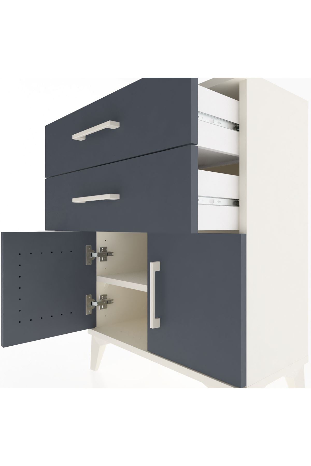 Arges Komodin 2 Raflı 2 Kapaklı 60x30x80 Aytaşı-Antrasit