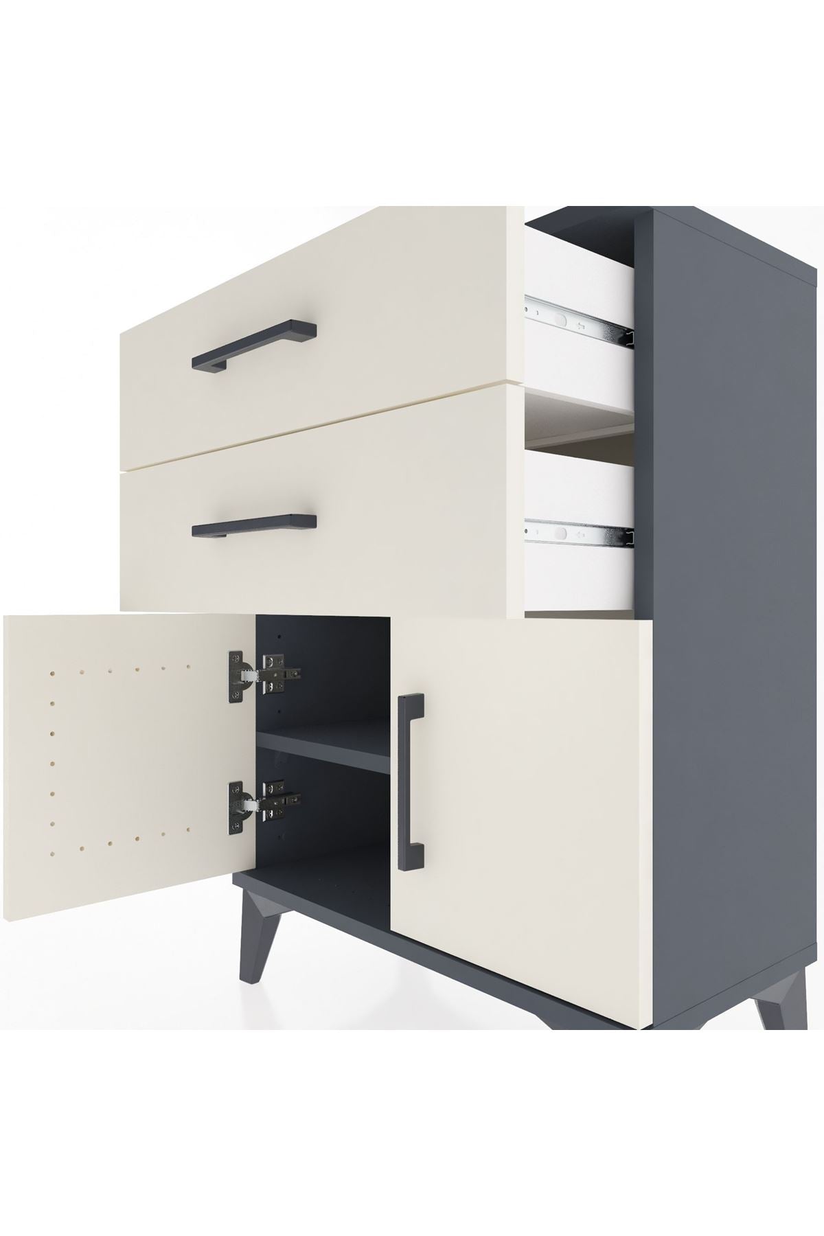 Arges Komodin 2 Raflı 2 Kapaklı 60x30x80 Antrasit-Aytaşı