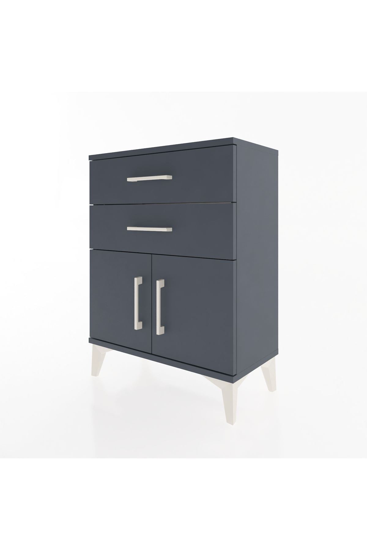 Arges Komodin 2 Raflı 2 Kapaklı 60x30x80 Antrasit-Antrasit