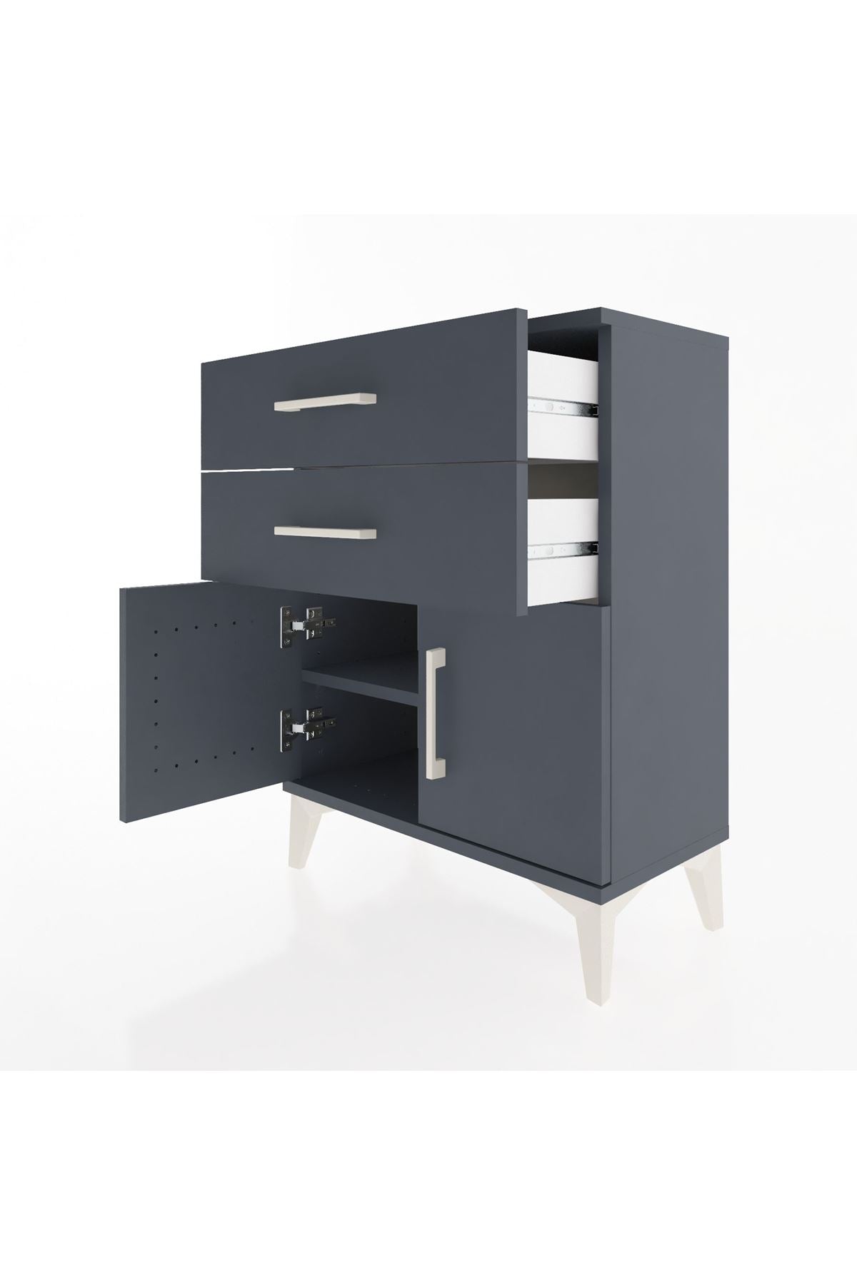 Arges Komodin 2 Raflı 2 Kapaklı 60x30x80 Antrasit-Antrasit