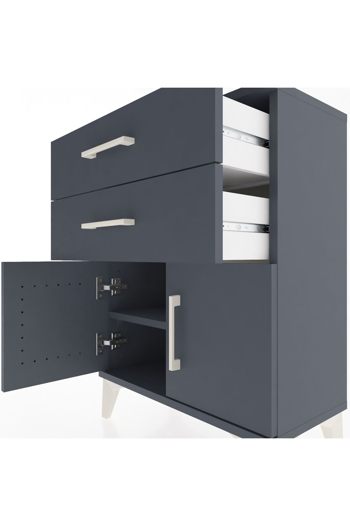 Arges Komodin 2 Raflı 2 Kapaklı 60x30x80 Antrasit-Antrasit