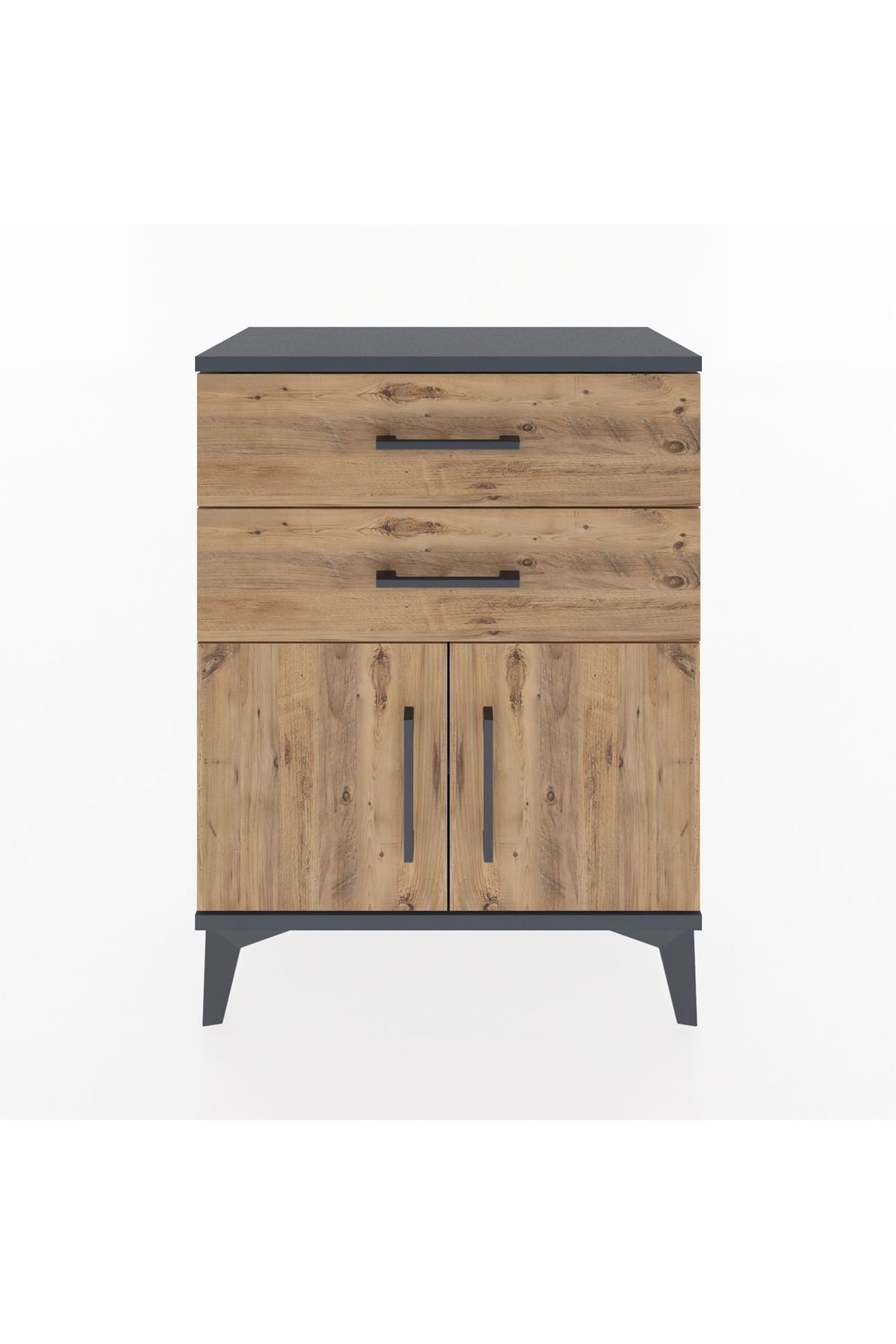 Arges Komodin 2 Raflı 2 Kapaklı 60x30x80 Antrasit-Çam