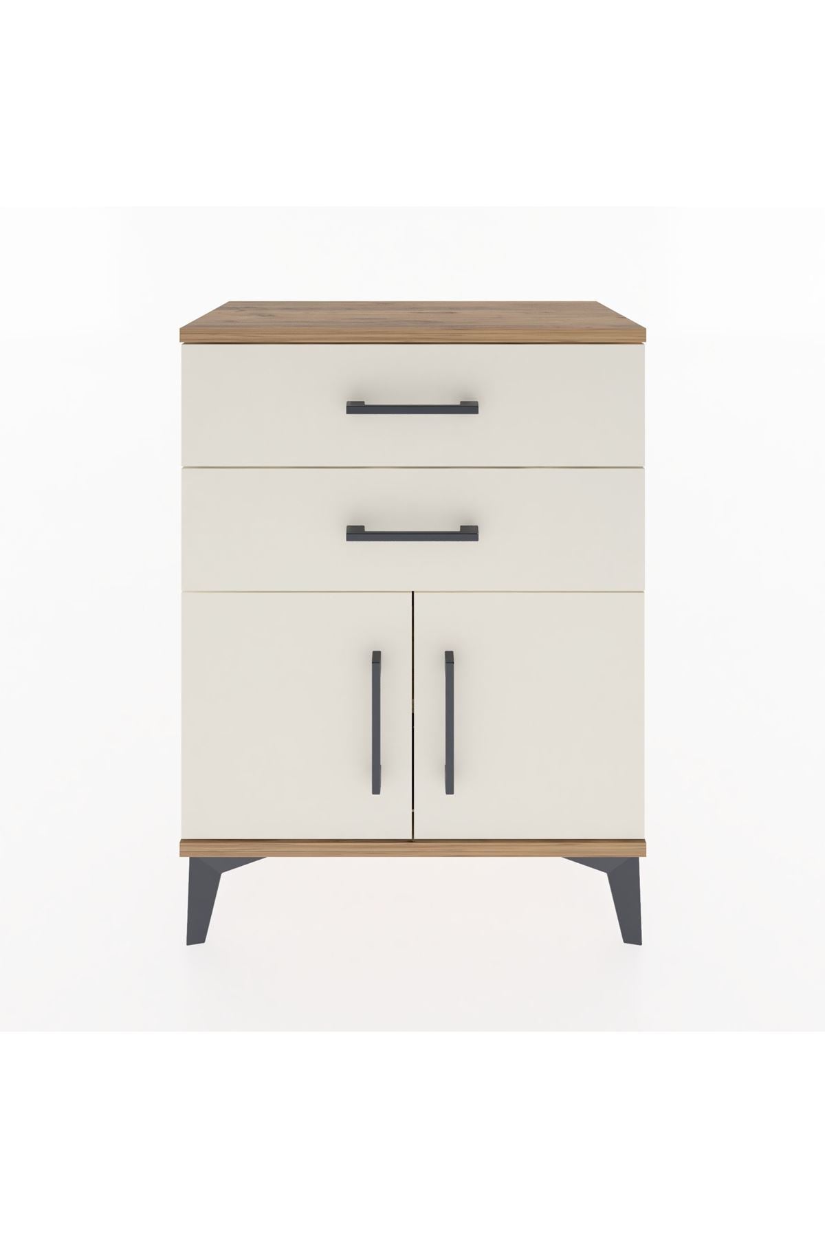 Arges Komodin 2 Raflı 2 Kapaklı 60x30x80 Çam-Aytaşı