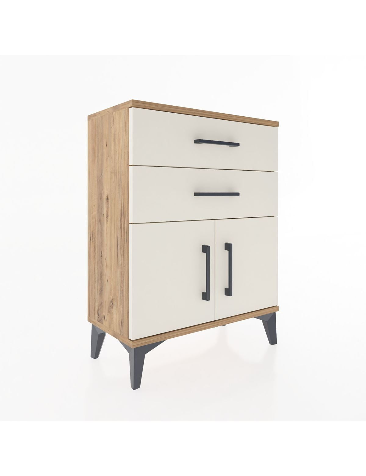 Arges Komodin 2 Raflı 2 Kapaklı 60x30x80 Çam-Aytaşı