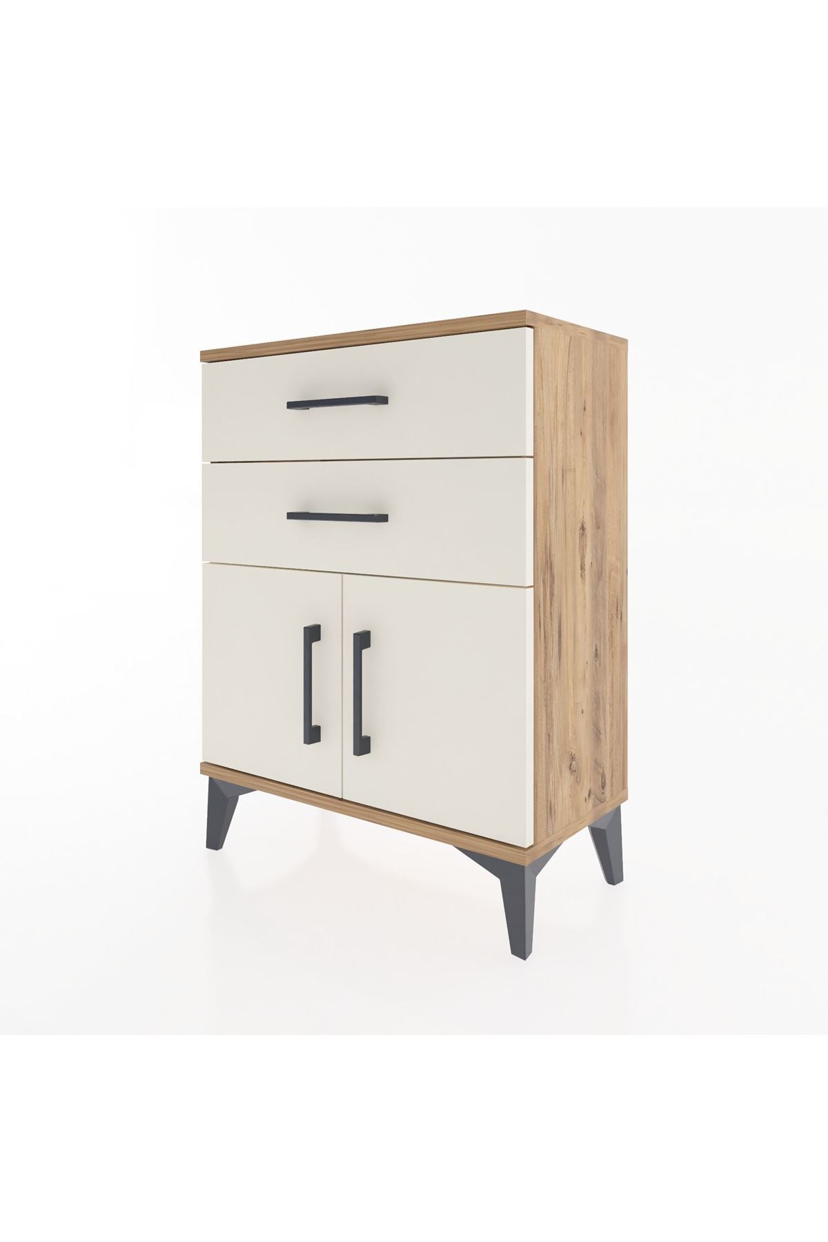 Arges Komodin 2 Raflı 2 Kapaklı 60x30x80 Çam-Aytaşı