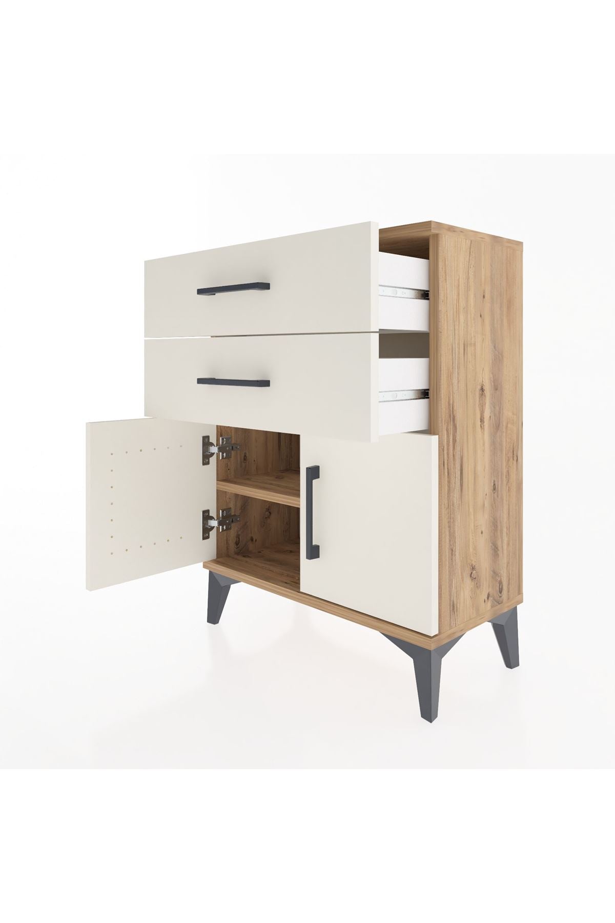 Arges Komodin 2 Raflı 2 Kapaklı 60x30x80 Çam-Aytaşı