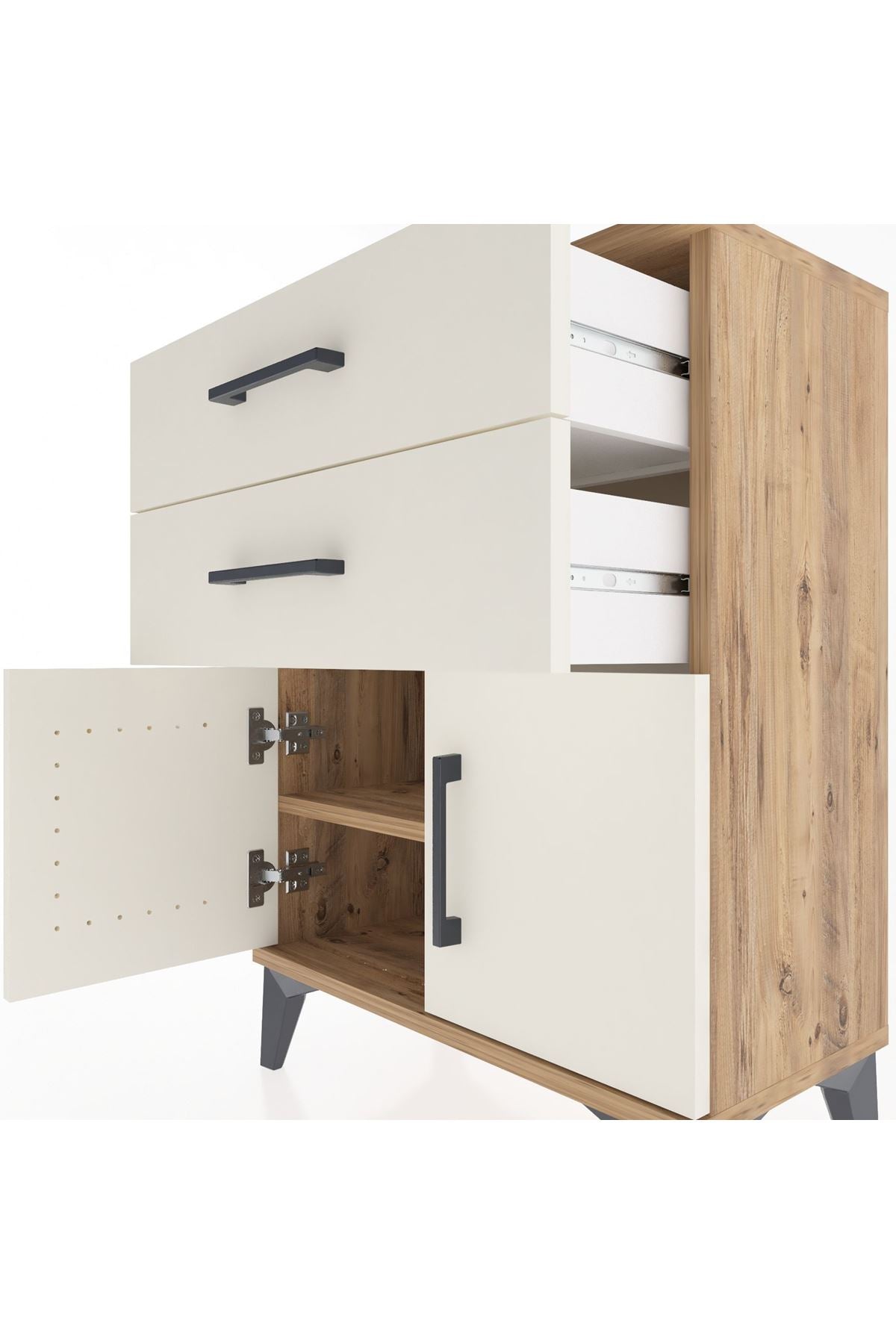 Arges Komodin 2 Raflı 2 Kapaklı 60x30x80 Çam-Aytaşı