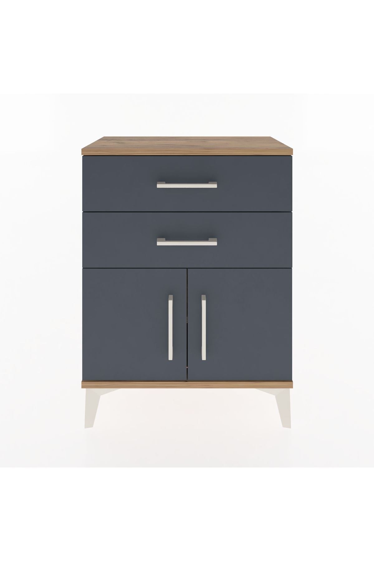 Arges Komodin 2 Raflı 2 Kapaklı 60x30x80 Çam-Antrasit