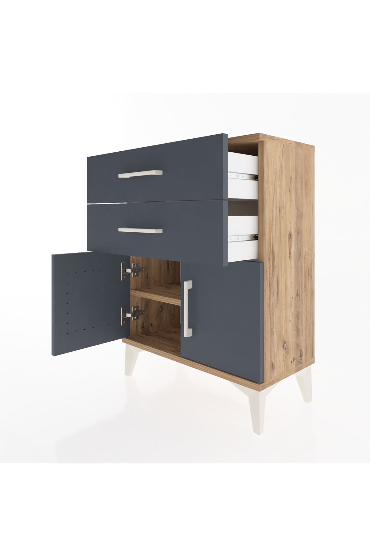 Arges Komodin 2 Raflı 2 Kapaklı 60x30x80 Çam-Antrasit