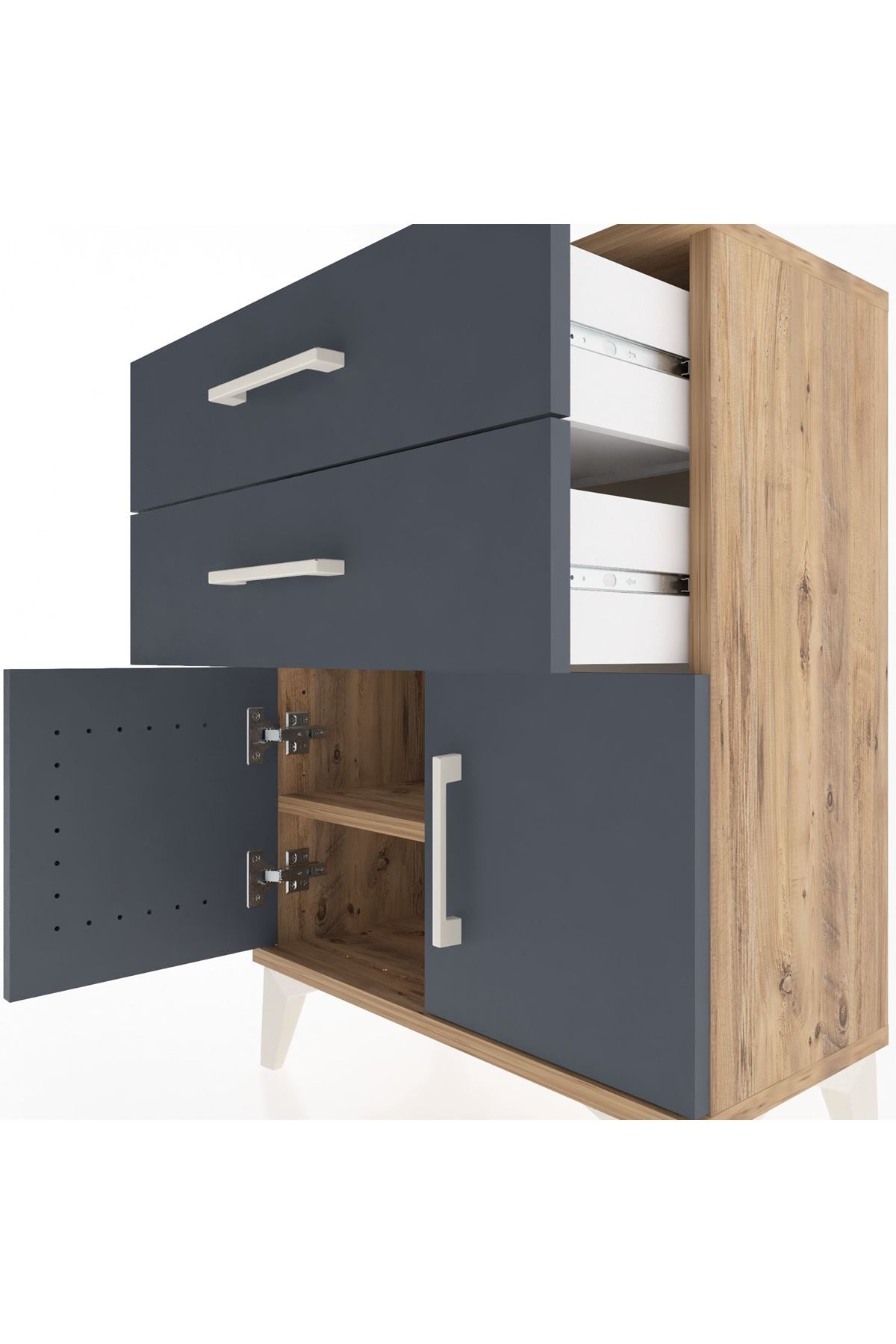 Arges Komodin 2 Raflı 2 Kapaklı 60x30x80 Çam-Antrasit