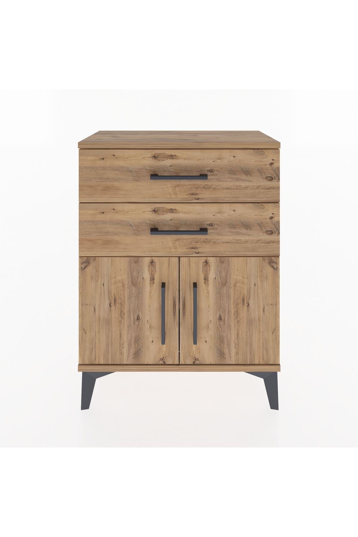 Arges Komodin 2 Raflı 2 Kapaklı 60x30x80 Çam-Çam