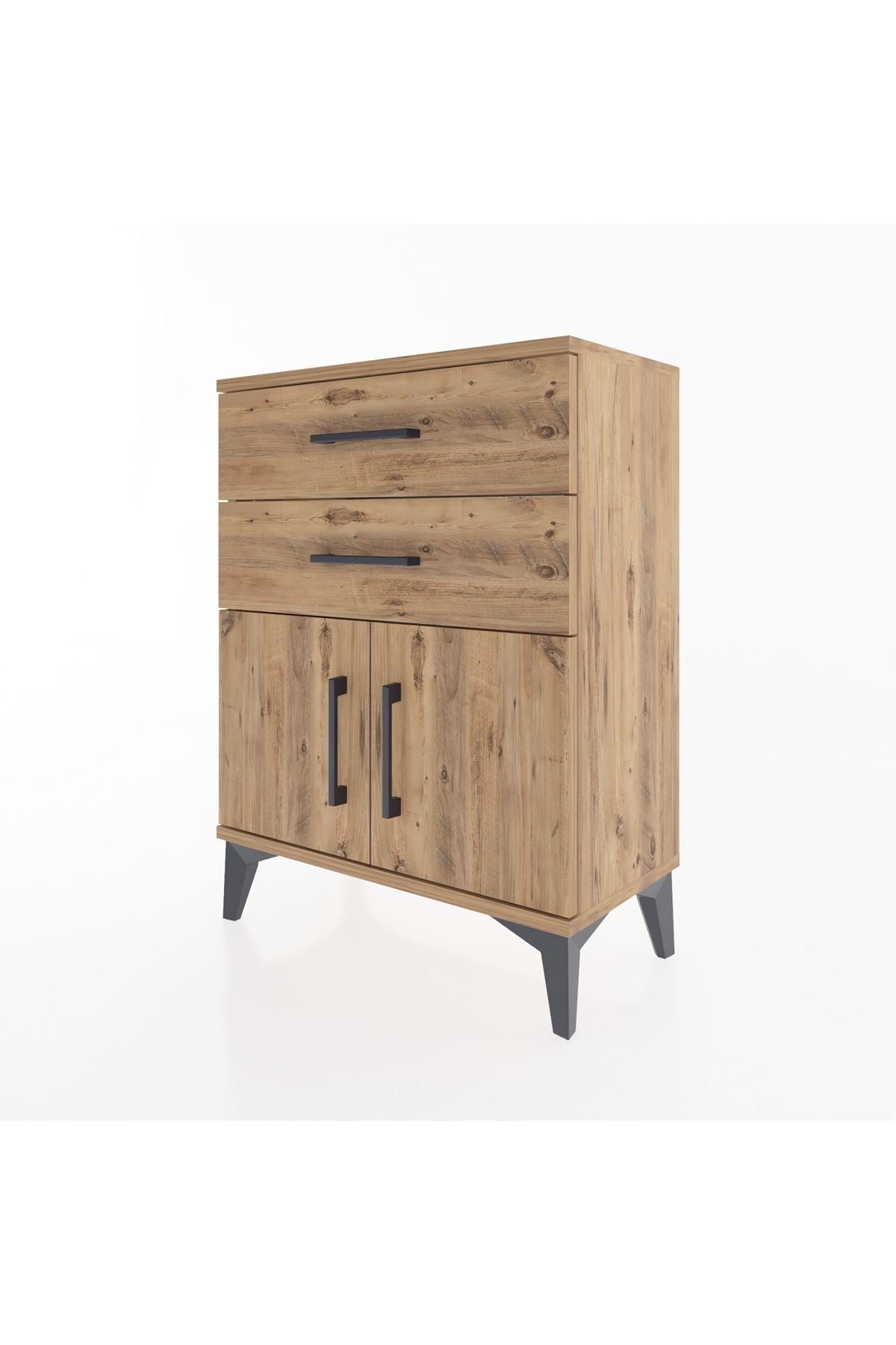 Arges Komodin 2 Raflı 2 Kapaklı 60x30x80 Çam-Çam