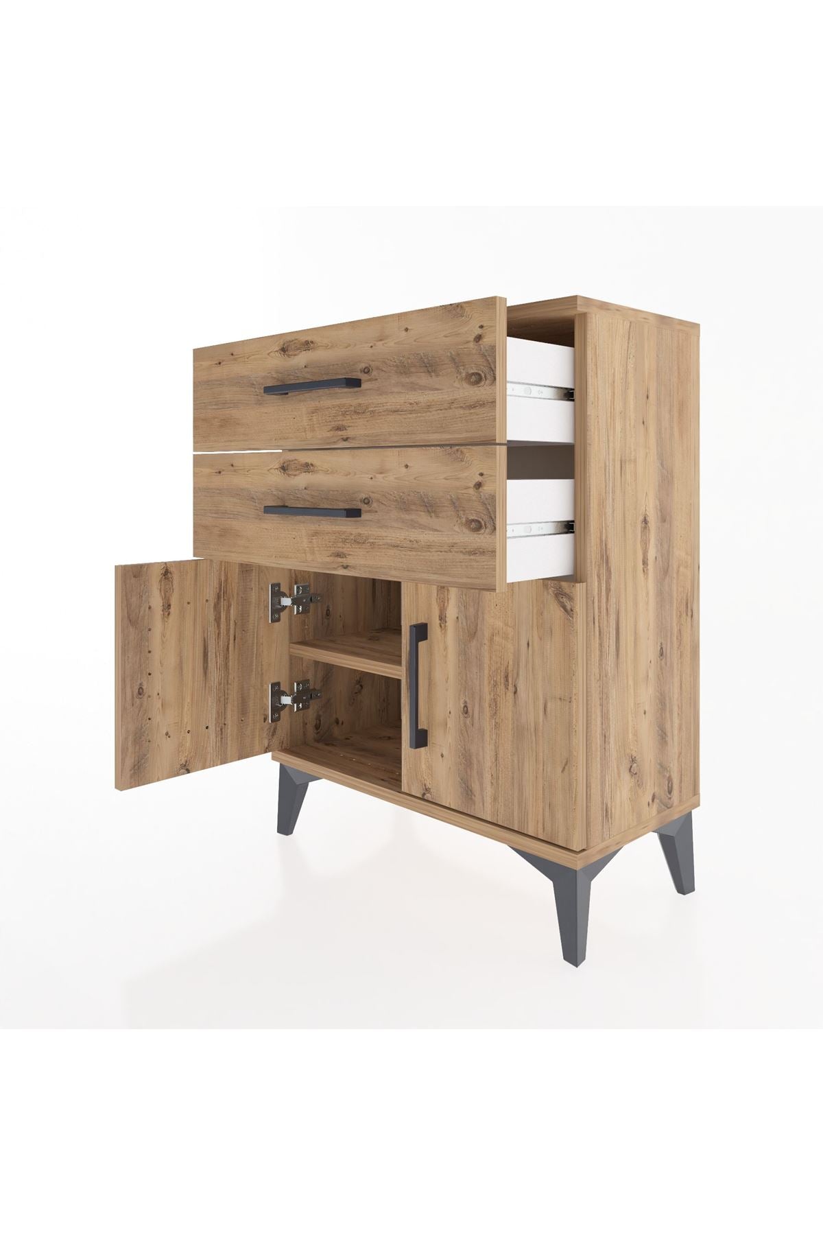 Arges Komodin 2 Raflı 2 Kapaklı 60x30x80 Çam-Çam