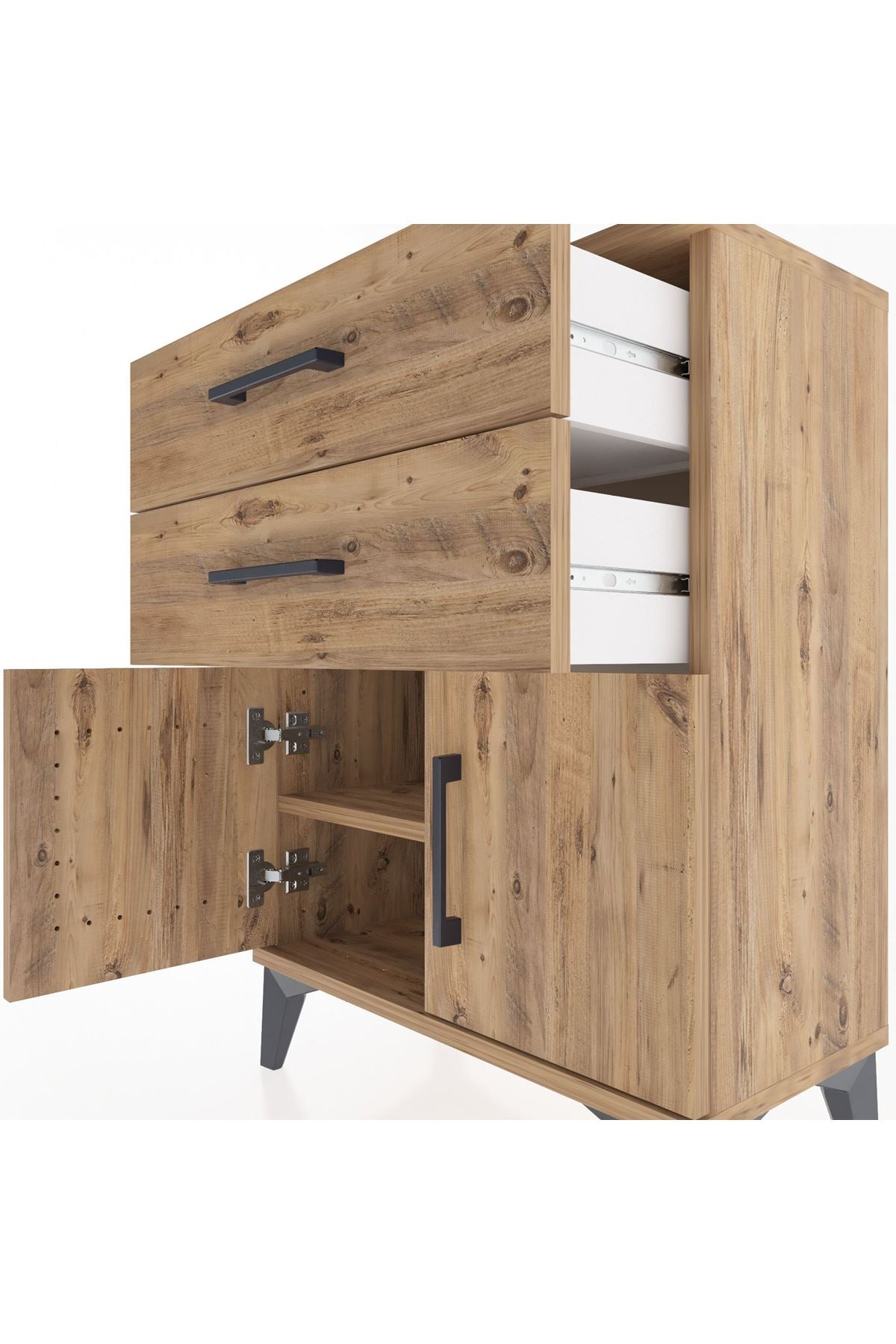 Arges Komodin 2 Raflı 2 Kapaklı 60x30x80 Çam-Çam