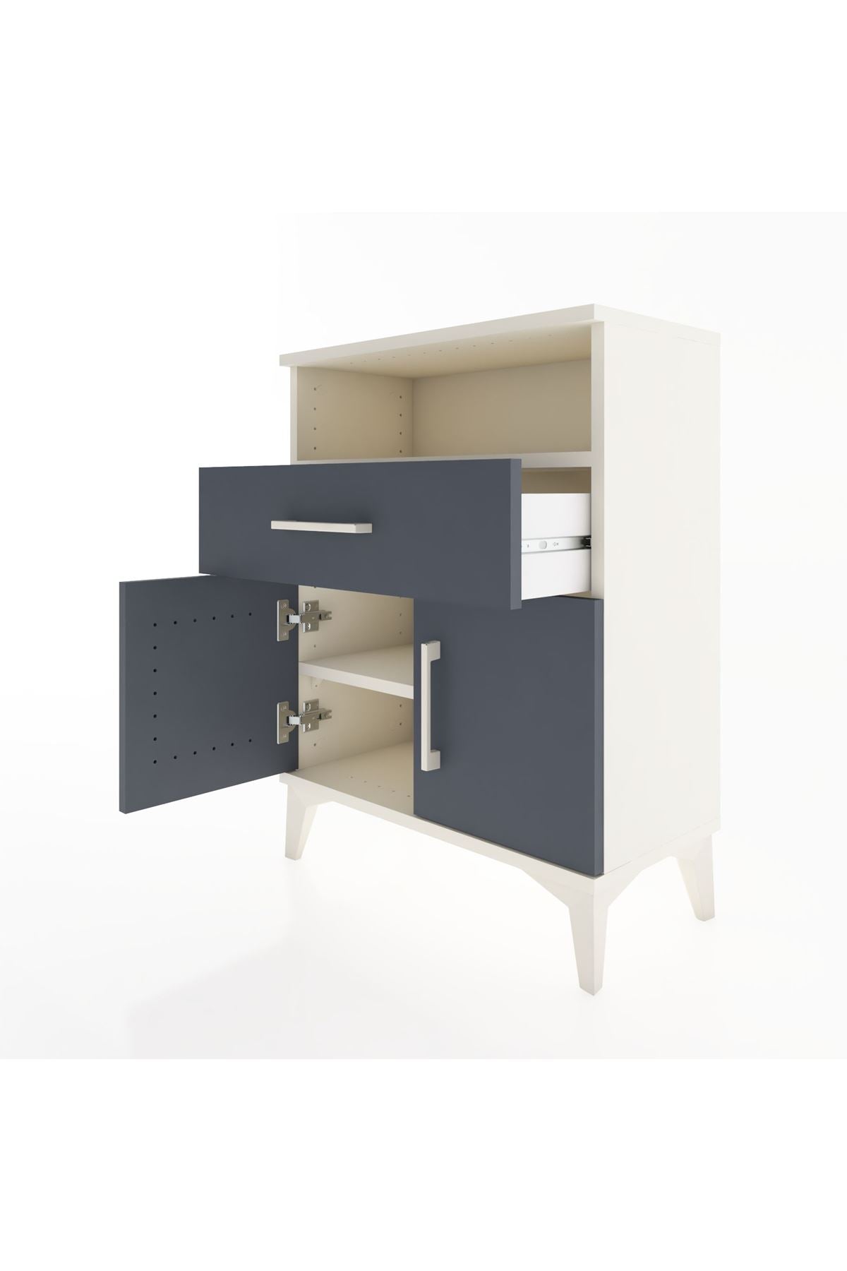 Arges Komodin Tek Raflı 2 Çekmeceli 2 Kapaklı 60x30x80 Aytaşı-Antrasit