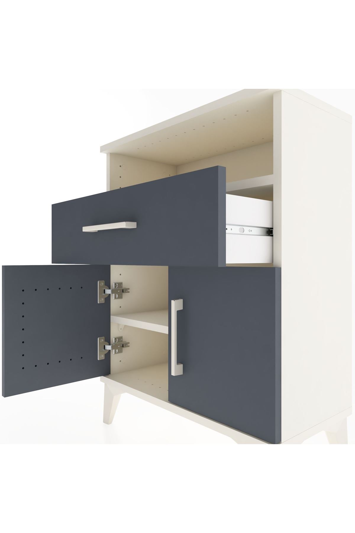 Arges Komodin Tek Raflı 2 Çekmeceli 2 Kapaklı 60x30x80 Aytaşı-Antrasit