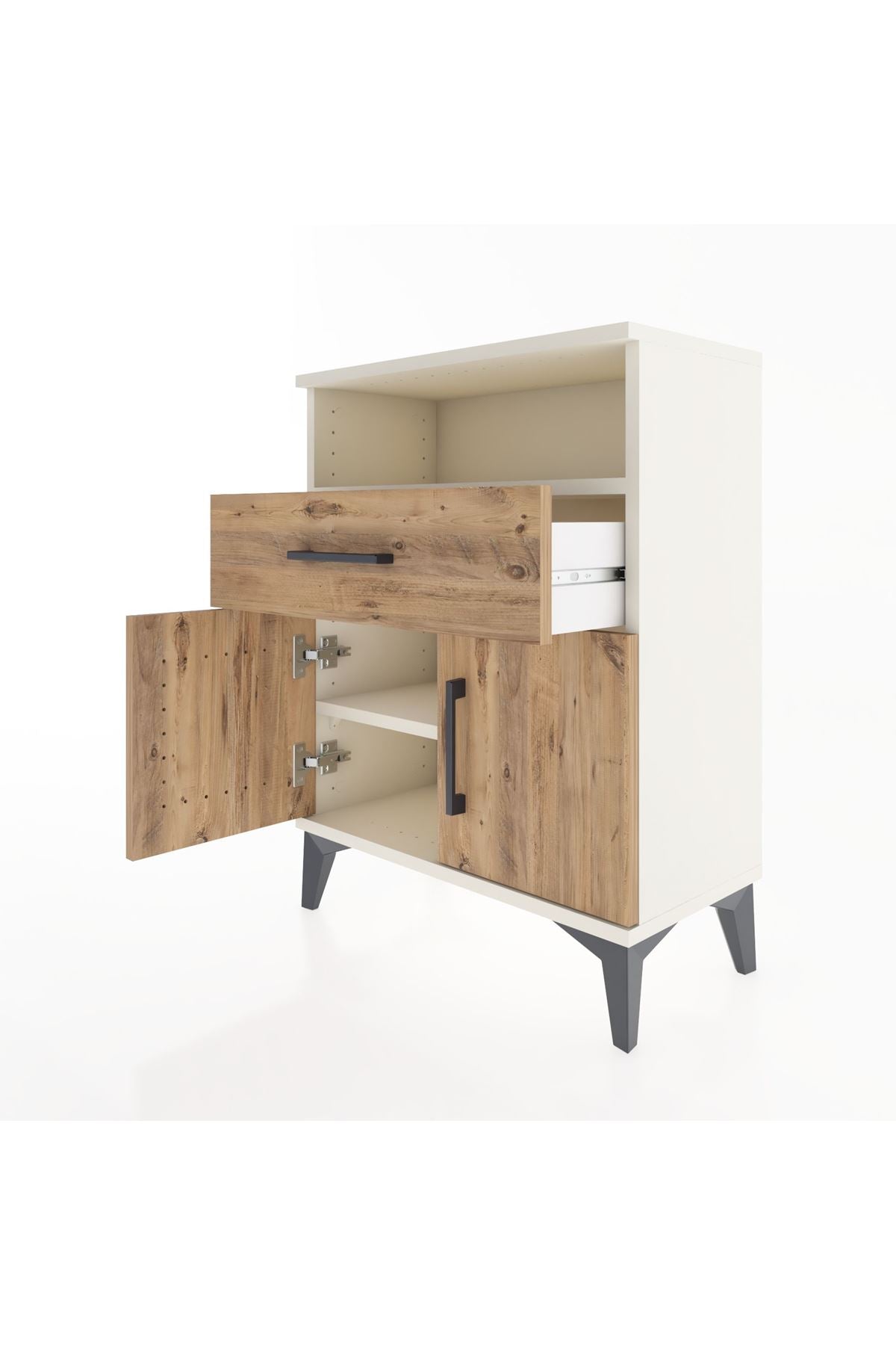 Arges Komodin Tek Raflı 2 Çekmeceli 2 Kapaklı 60x30x80 Aytaşı-Çam