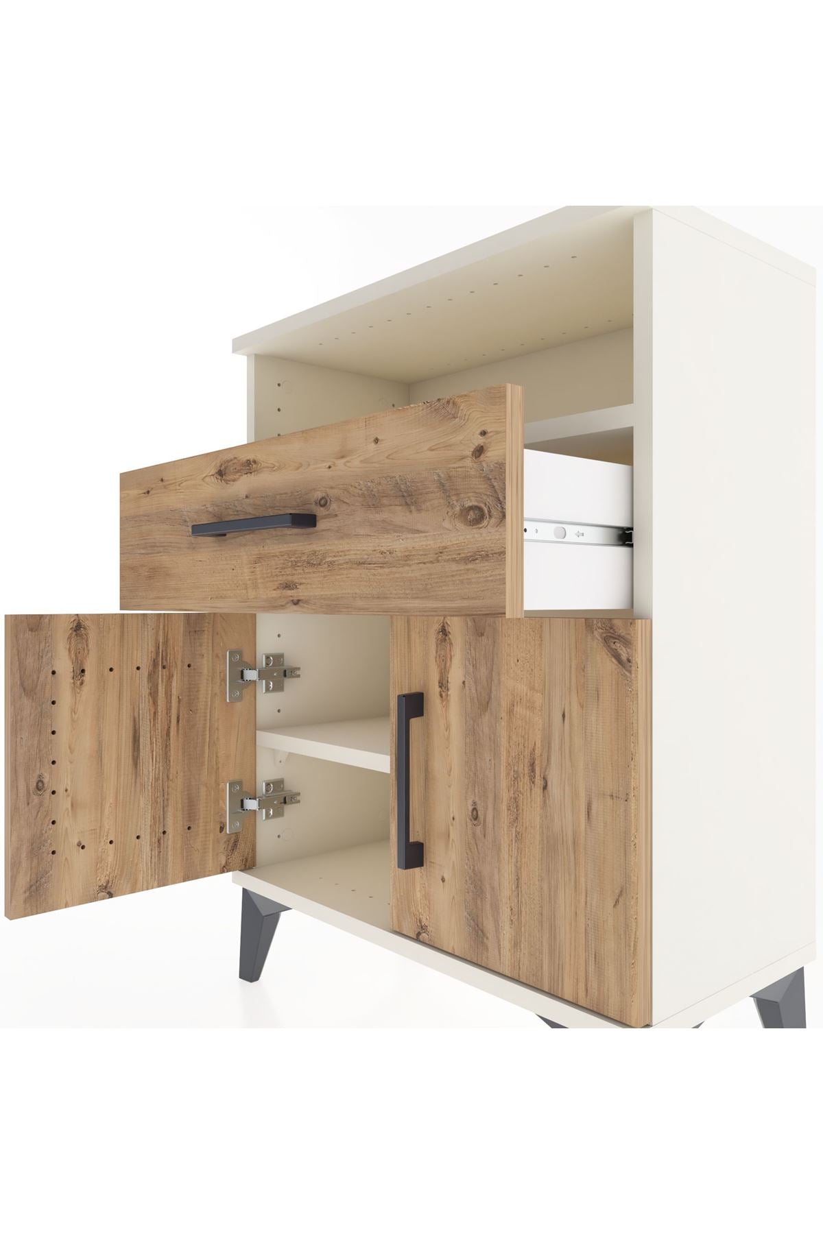 Arges Komodin Tek Raflı 2 Çekmeceli 2 Kapaklı 60x30x80 Aytaşı-Çam